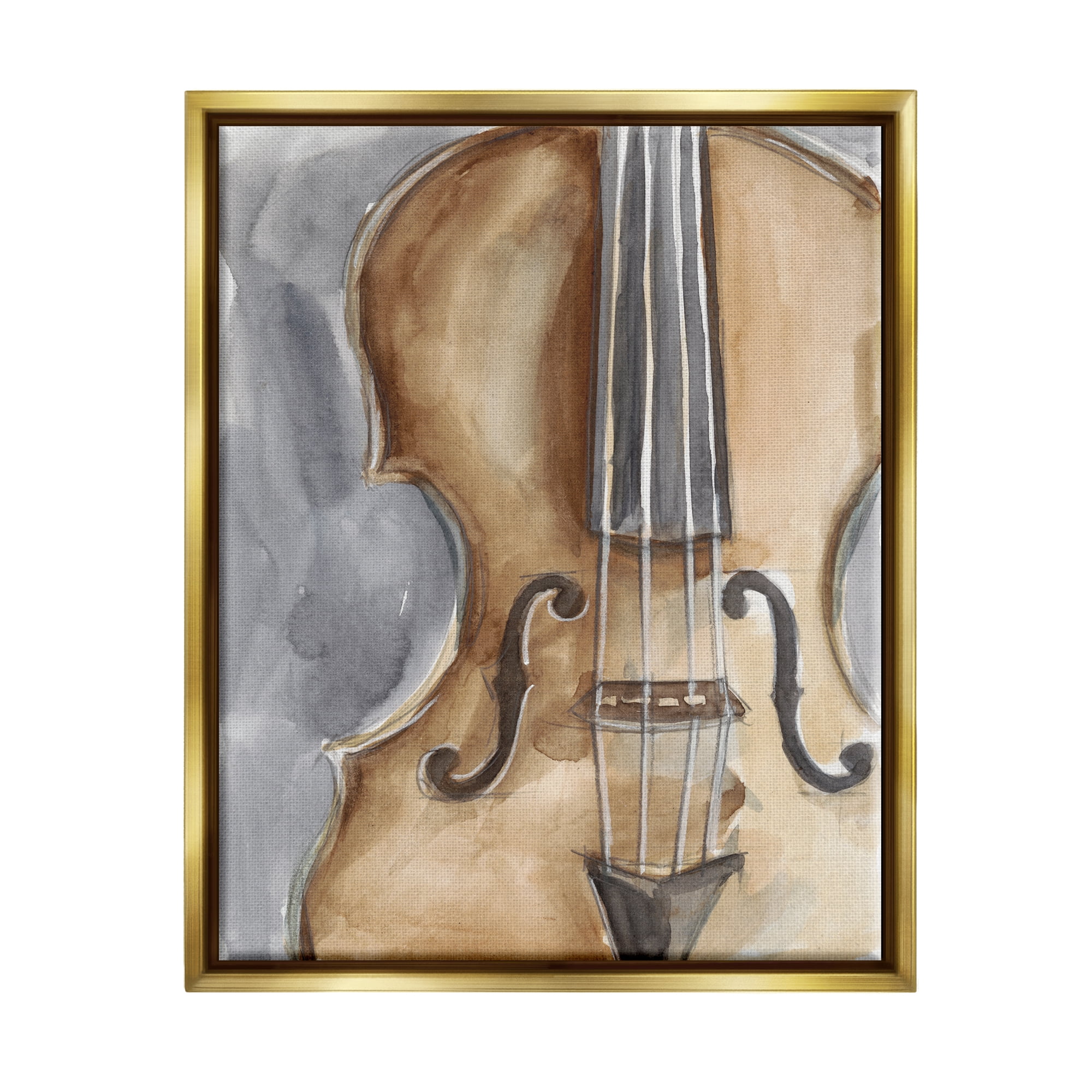 Stupell Industries Cello Music Painting Beauty & Fashion Painting Gold Floater Framed Art Print Wall Art, 17 x 21