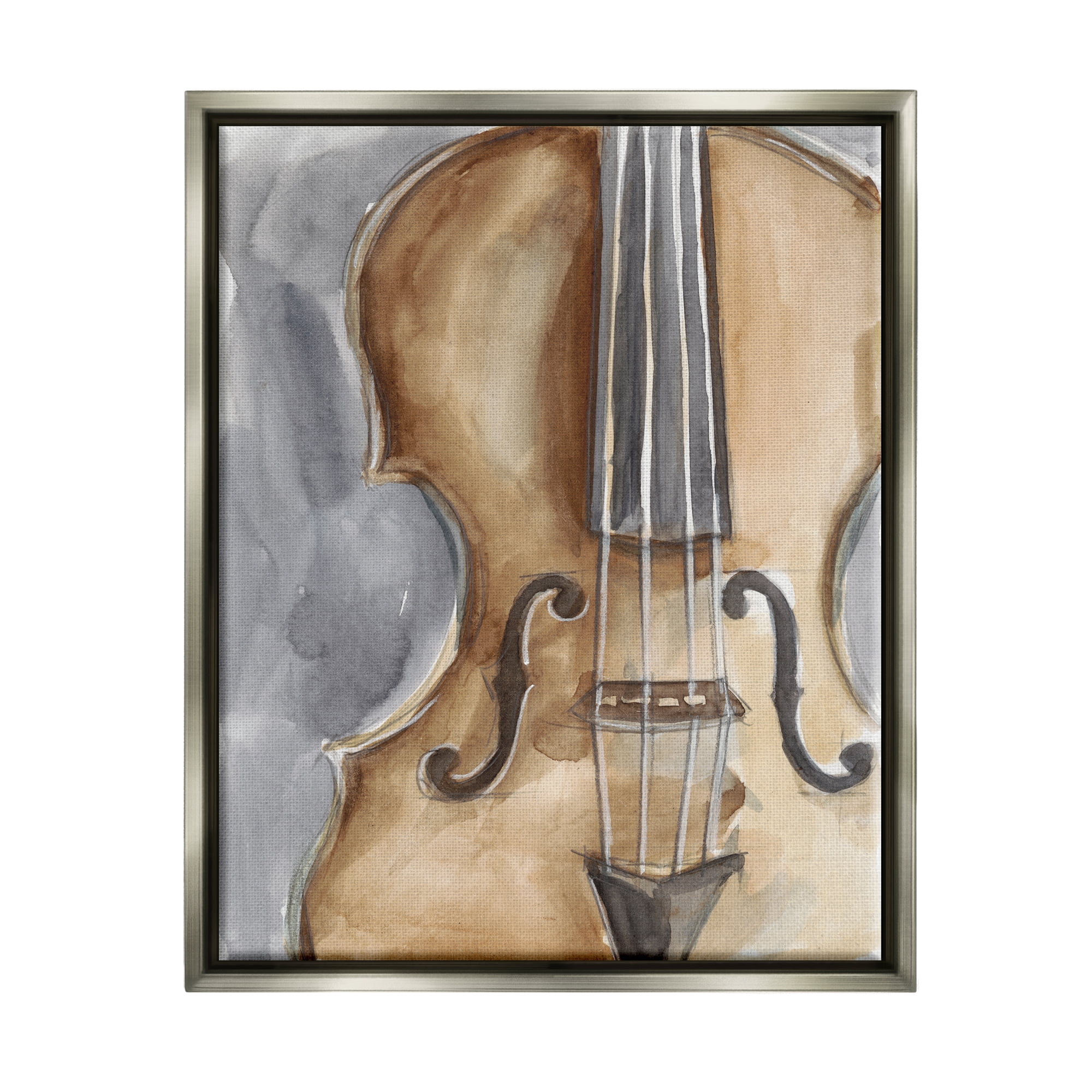 Stupell Industries Cello Music Painting Beauty & Fashion Painting Gray Floater Framed Art Print Wall Art, 17 x 21