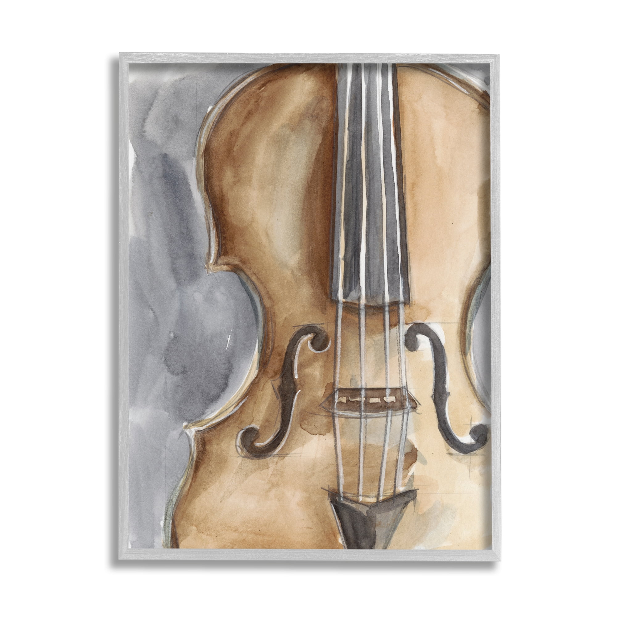 Stupell Industries Cello Music Painting Beauty & Fashion Painting Gray Framed Art Print Wall Art, 11 x 14