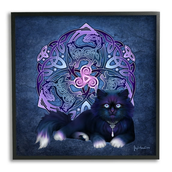 Stupell Industries Celtic Black Cat Fractal Animals & Insects Painting Black Framed Art Print Wall Art, 12 x 12