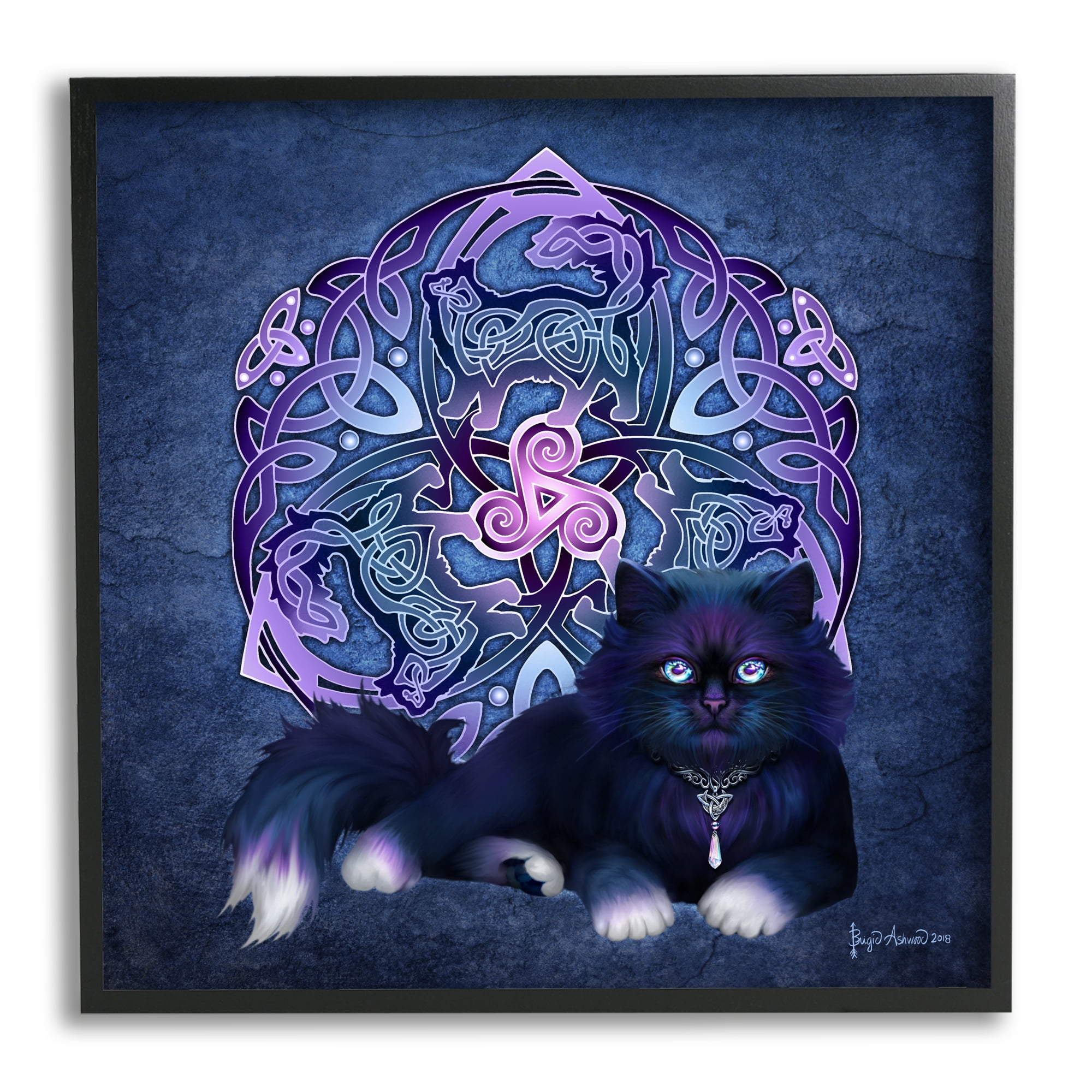 Stupell Industries Celtic Black Cat Fractal Animals & Insects Painting Black Framed Art Print Wall Art, 24 x 24