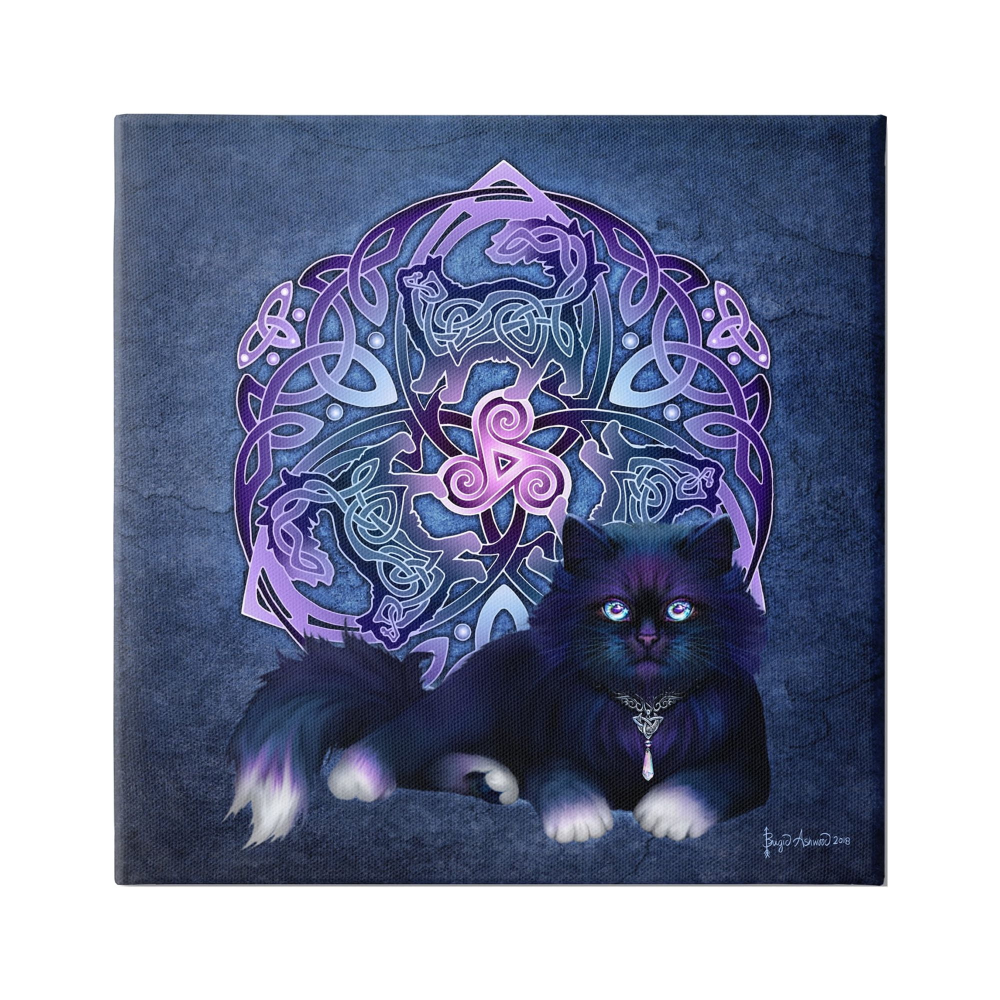 Stupell Industries Celtic Black Cat Fractal Animals & Insects Painting Gallery Wrapped Canvas Art Print Wall Art, 30 x 30
