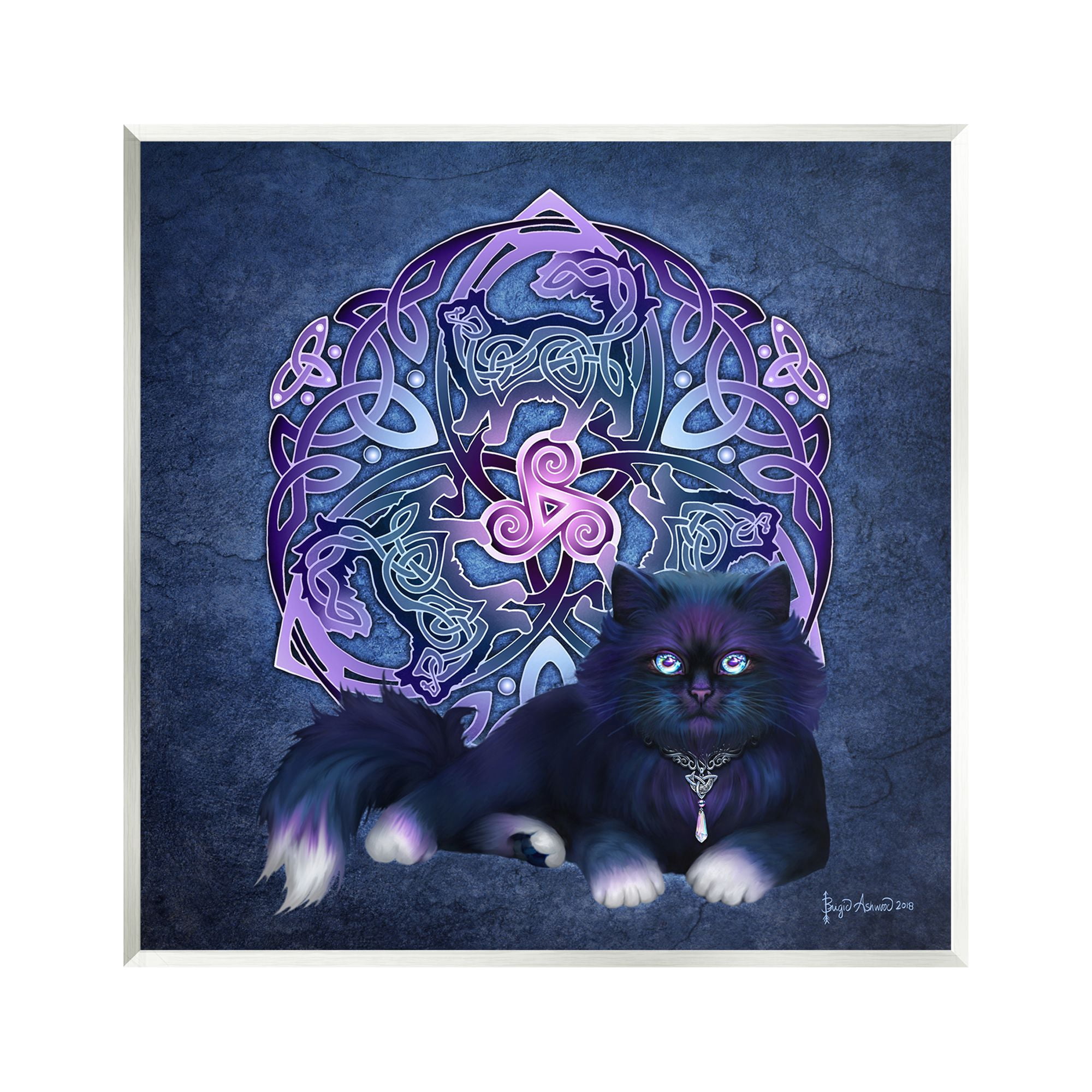 Stupell Industries Celtic Black Cat Fractal Animals & Insects Painting Unframed Art Print Wall Art, 12 x 12