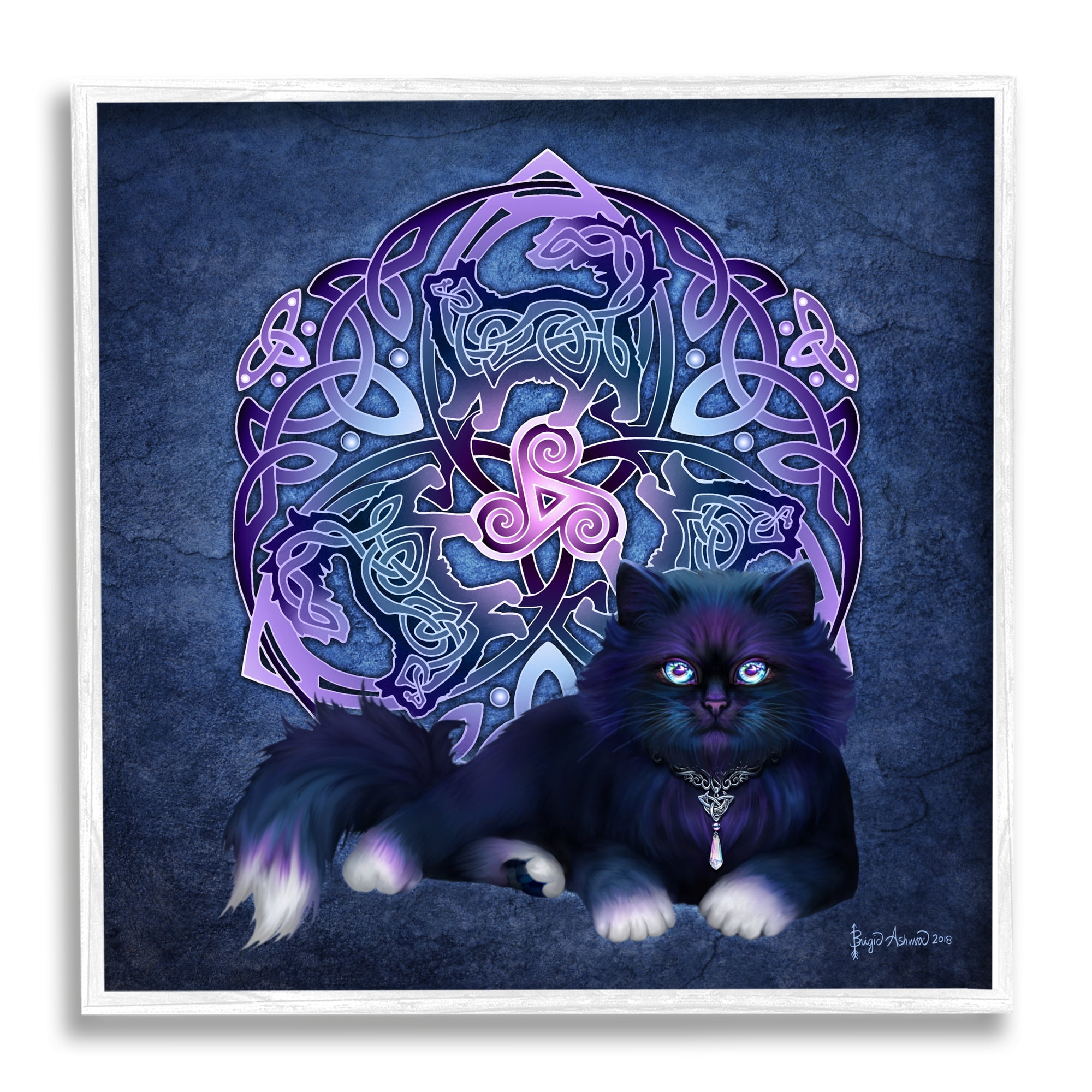 Stupell Industries Celtic Black Cat Fractal Animals & Insects Painting White Framed Art Print Wall Art, 12 x 12