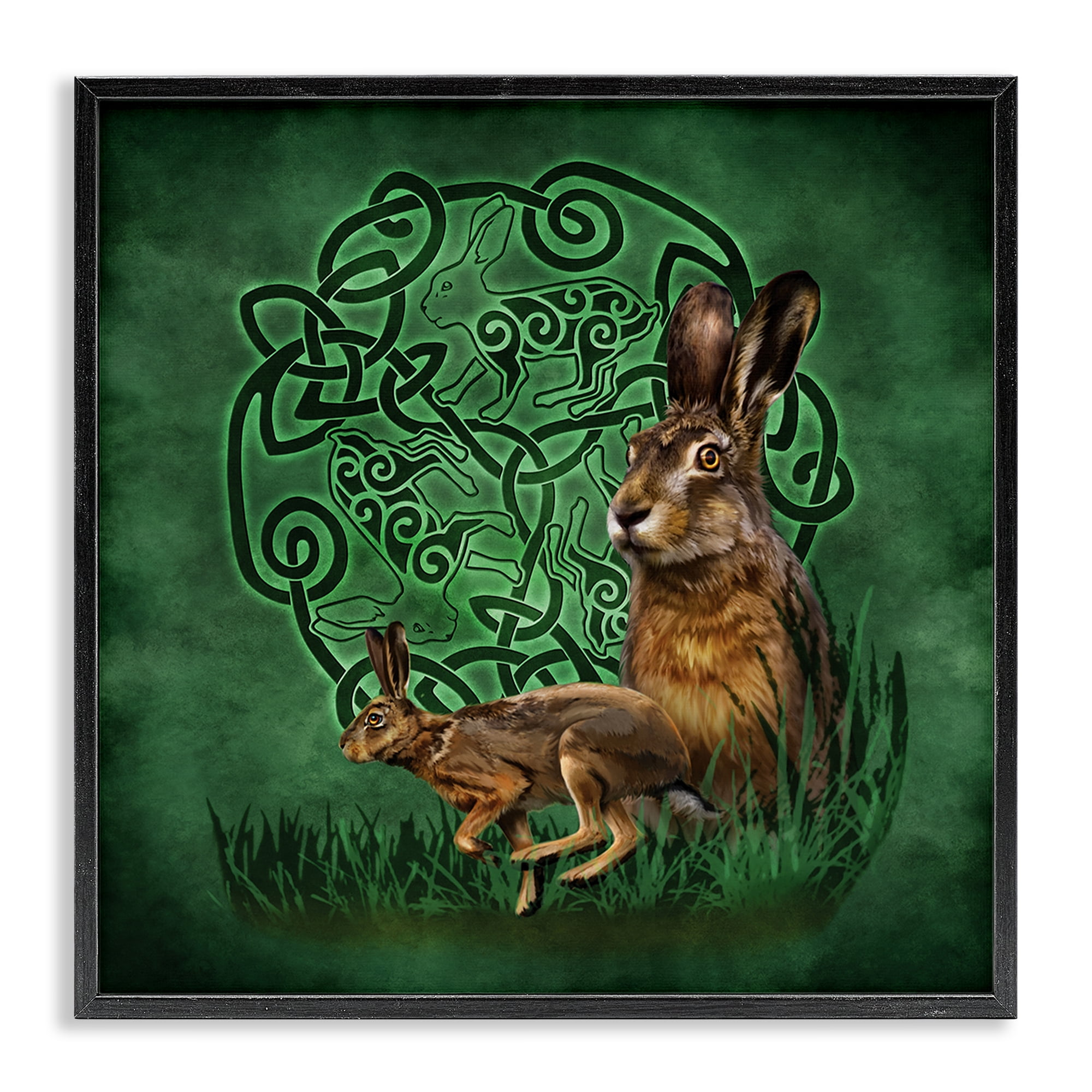 Stupell Industries Celtic Hare Fractal Animals & Insects Painting Black Framed Art Print Wall Art, 24 x 24