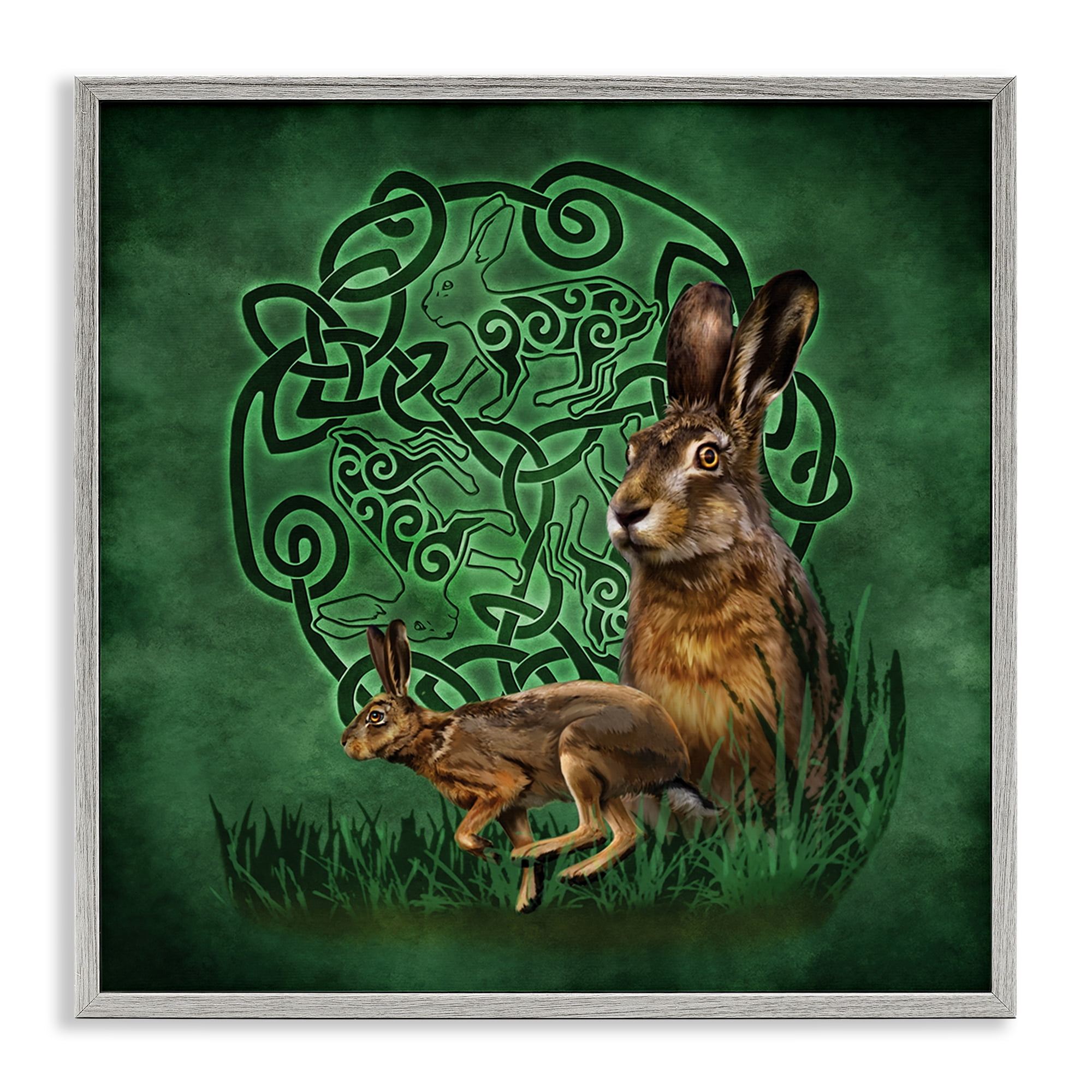 Stupell Industries Celtic Hare Fractal Animals & Insects Painting Gray Framed Art Print Wall Art, 17 x 17