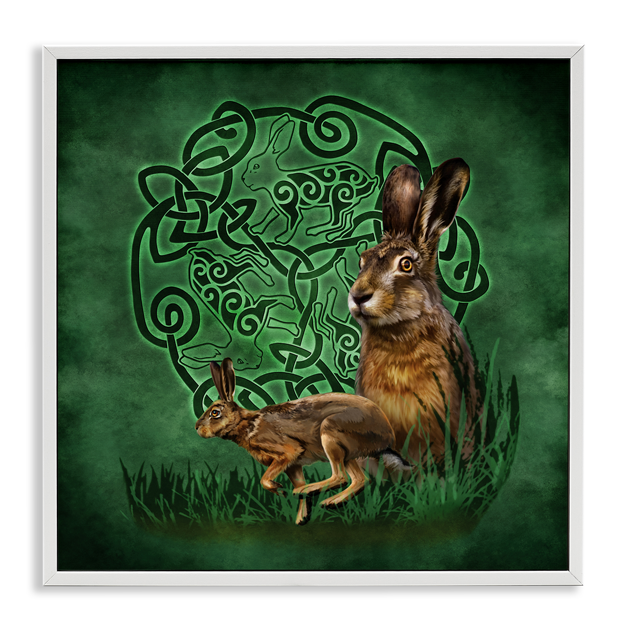 Stupell Industries Celtic Hare Fractal Animals & Insects Painting White Framed Art Print Wall Art, 12 x 12