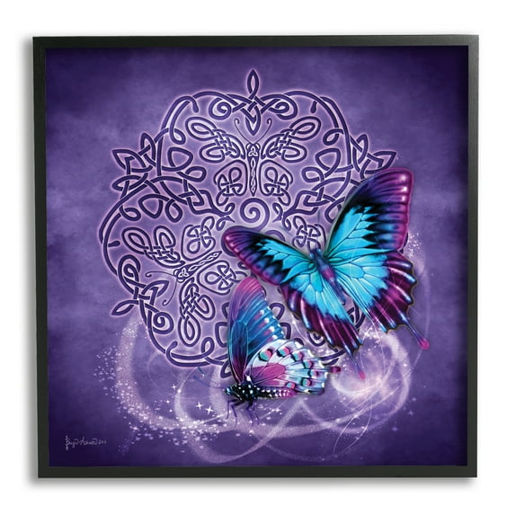 Stupell Industries Celtic Purple Butterflies Animals & Insects Painting Black Framed Art Print Wall Art, 17 x 17