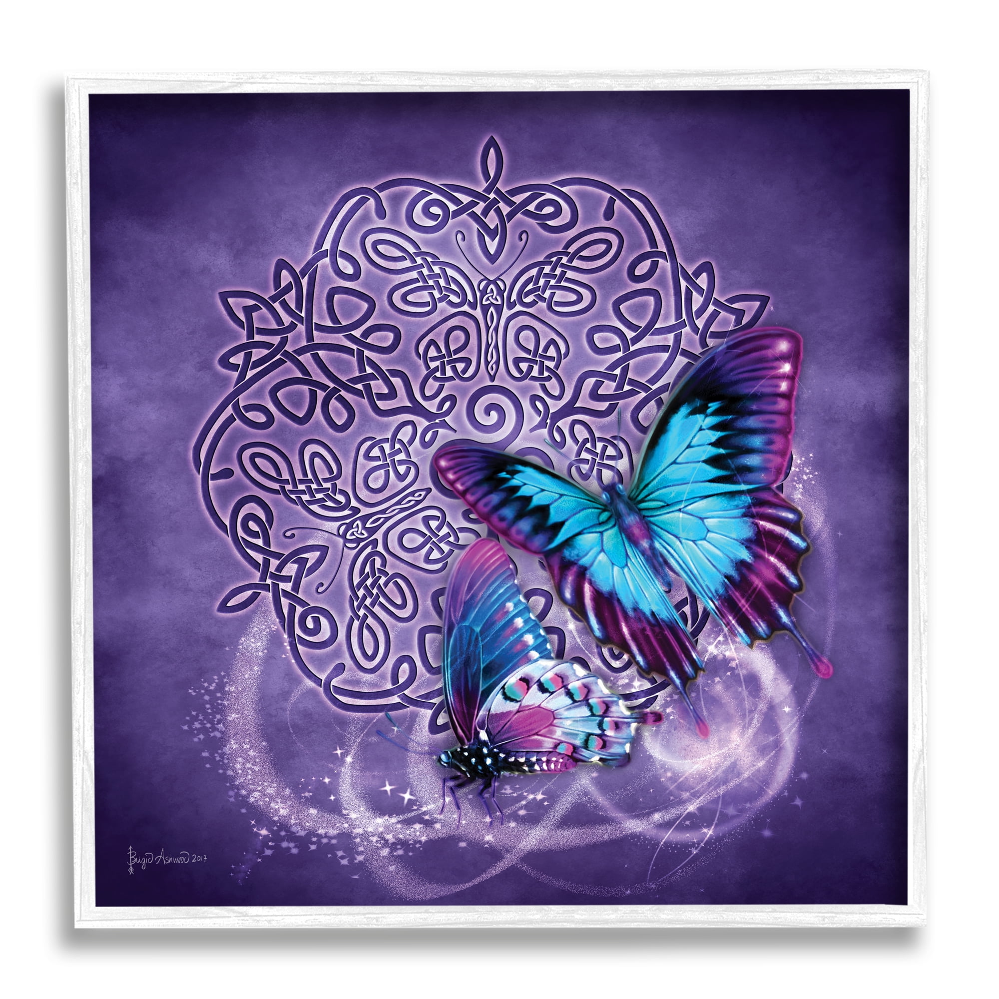 Stupell Industries Celtic Purple Butterflies Animals & Insects Painting White Framed Art Print Wall Art, 17 x 17