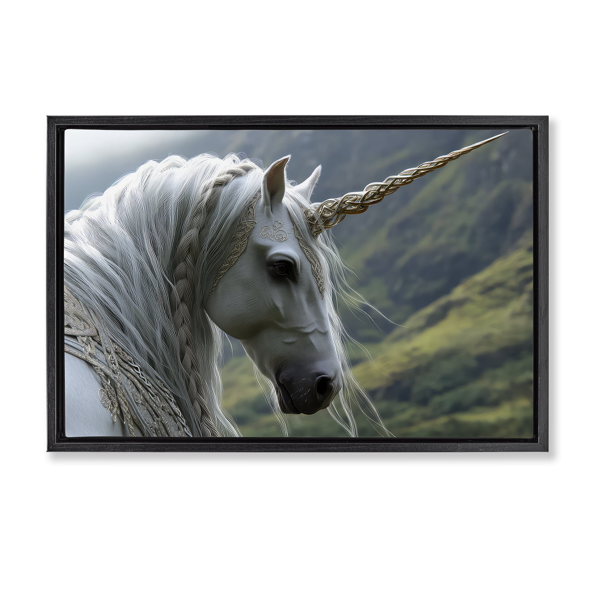 Stupell Industries Celtic Unicorn Braided Mane Black Framed Floater Canvas Wall Art, design by The Wands Want