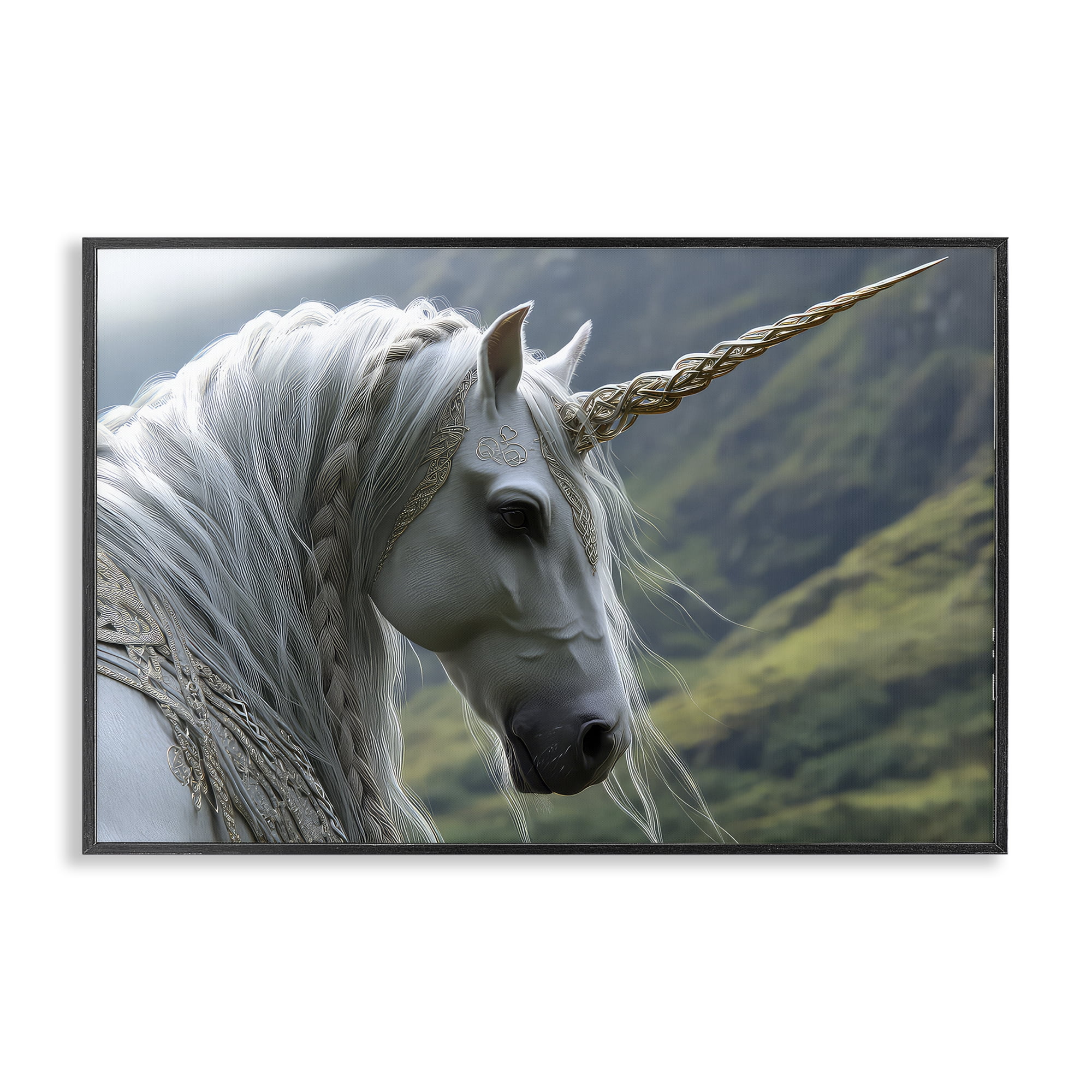 Stupell Industries Celtic Unicorn Braided Mane Black Framed Giclee Art, design by The Wands Want
