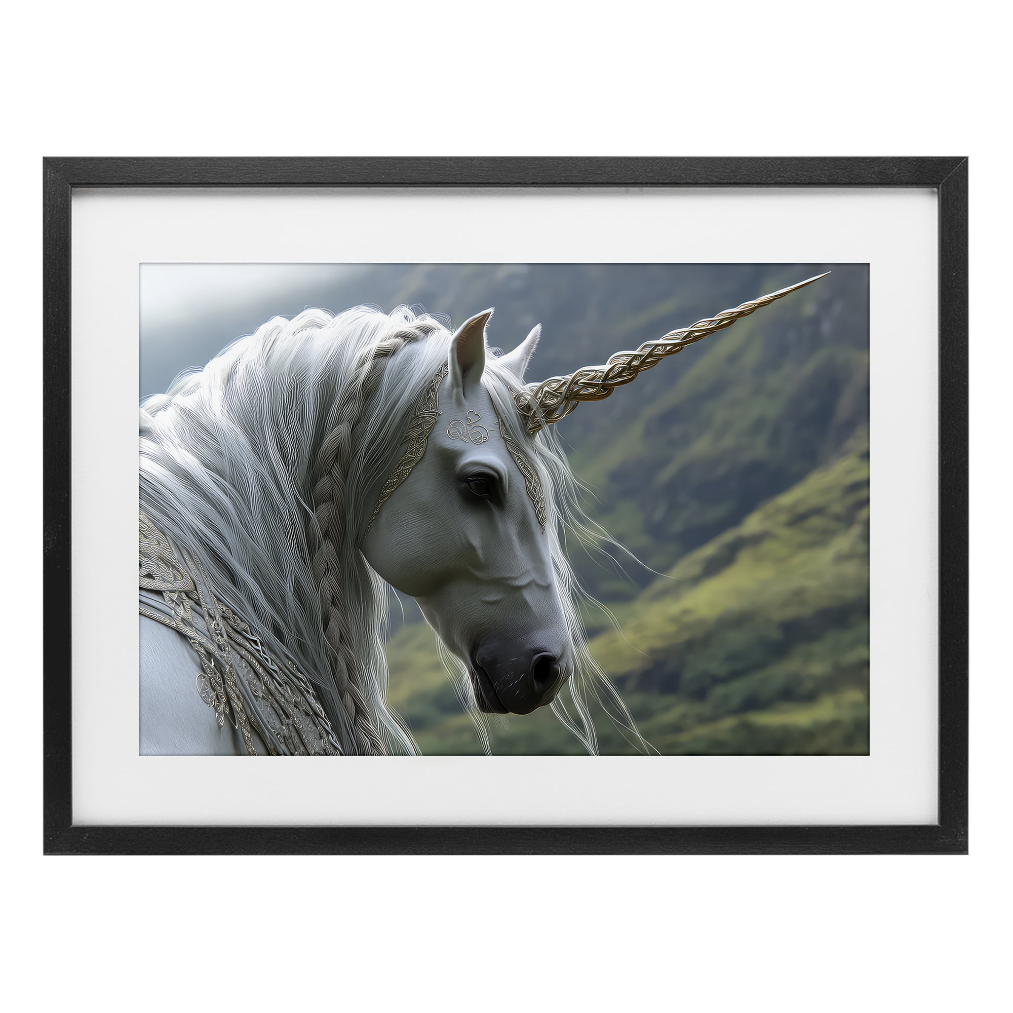 Stupell Industries Celtic Unicorn Braided Mane Black Framed Print Under Glass, design by The Wands Want