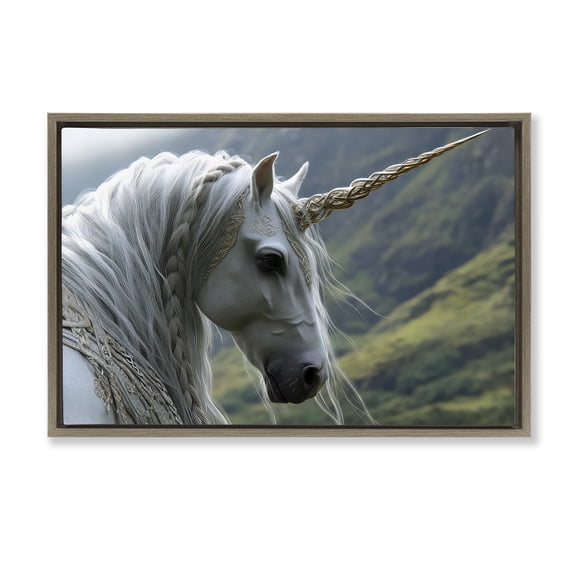 Stupell Industries Celtic Unicorn Braided Mane Brown Framed Floater Canvas Wall Art, design by The Wands Want