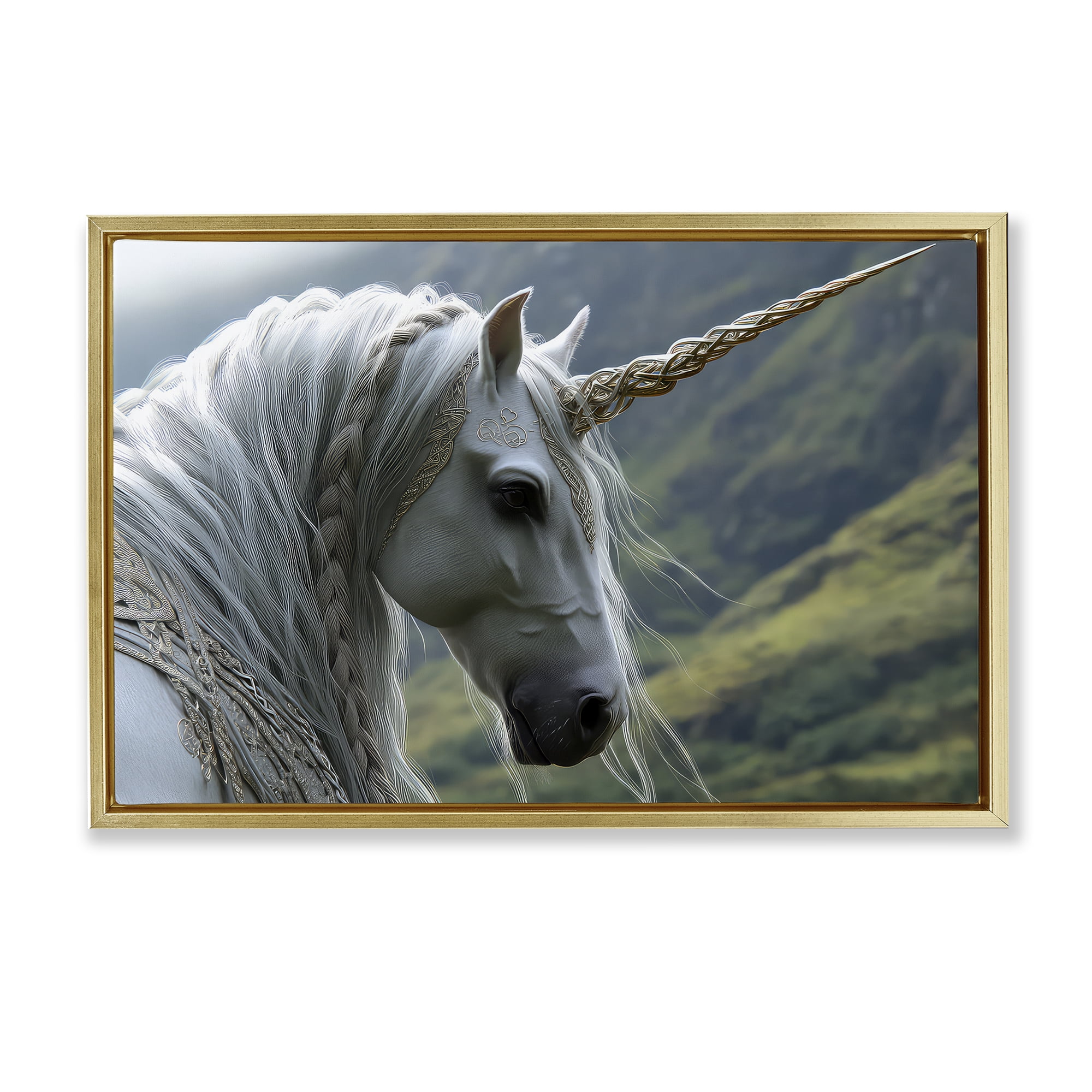 Stupell Industries Celtic Unicorn Braided Mane Gold Framed Floater Canvas Wall Art, design by The Wands Want
