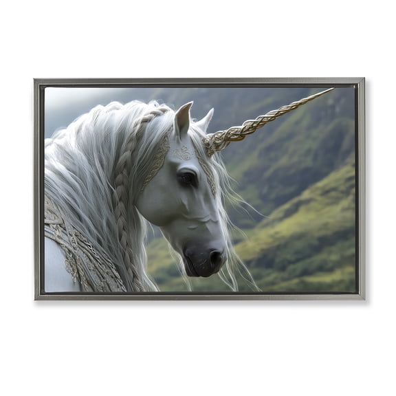 Stupell Industries Celtic Unicorn Braided Mane Gray Framed Floater Canvas Wall Art, design by The Wands Want