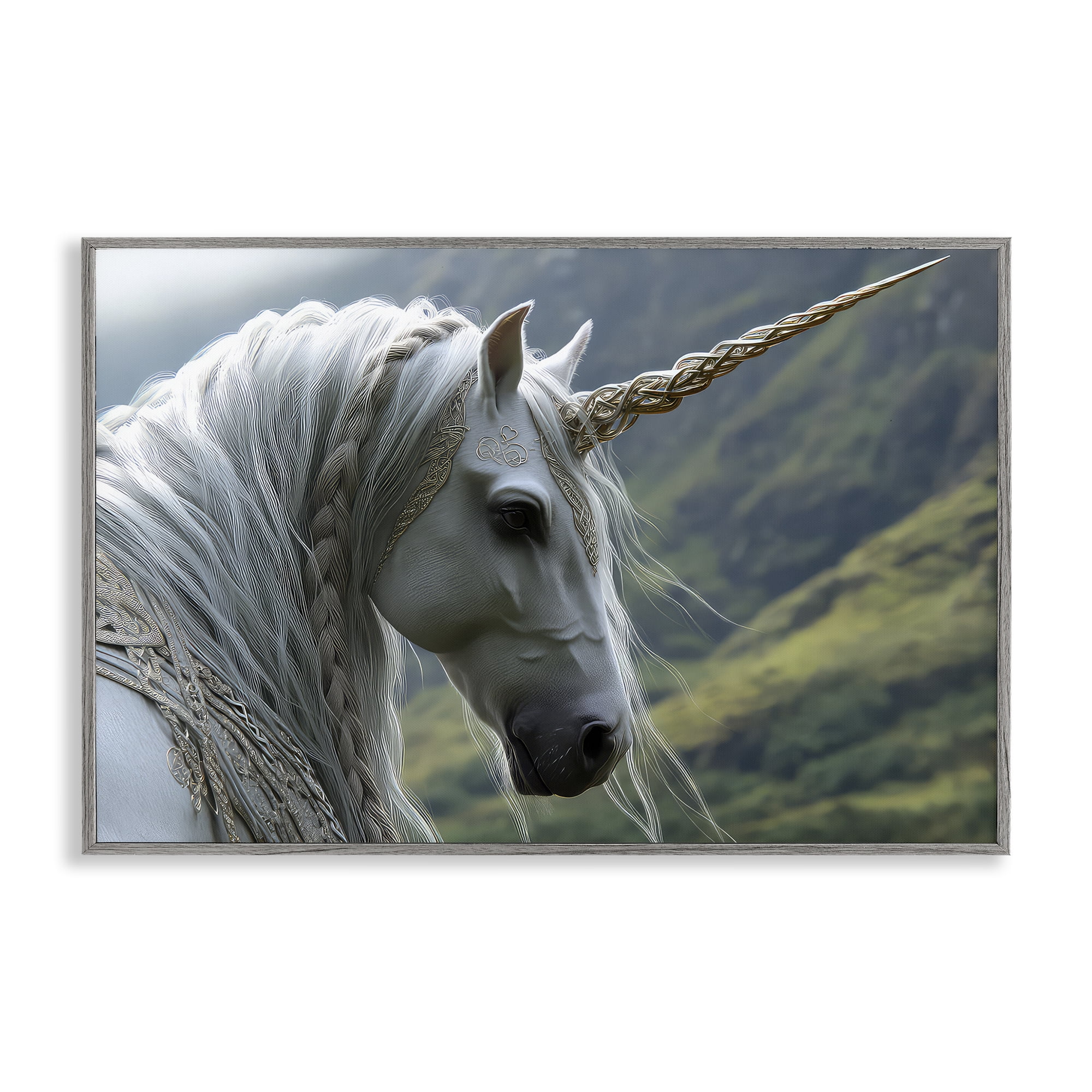 Stupell Industries Celtic Unicorn Braided Mane Gray Framed Giclee Art, design by The Wands Want