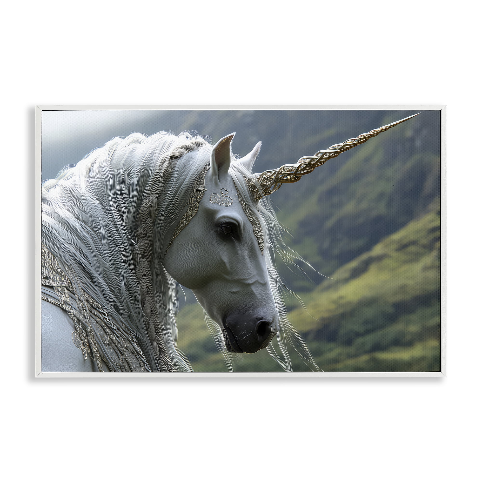 Stupell Industries Celtic Unicorn Braided Mane White Framed Giclee Art, design by The Wands Want