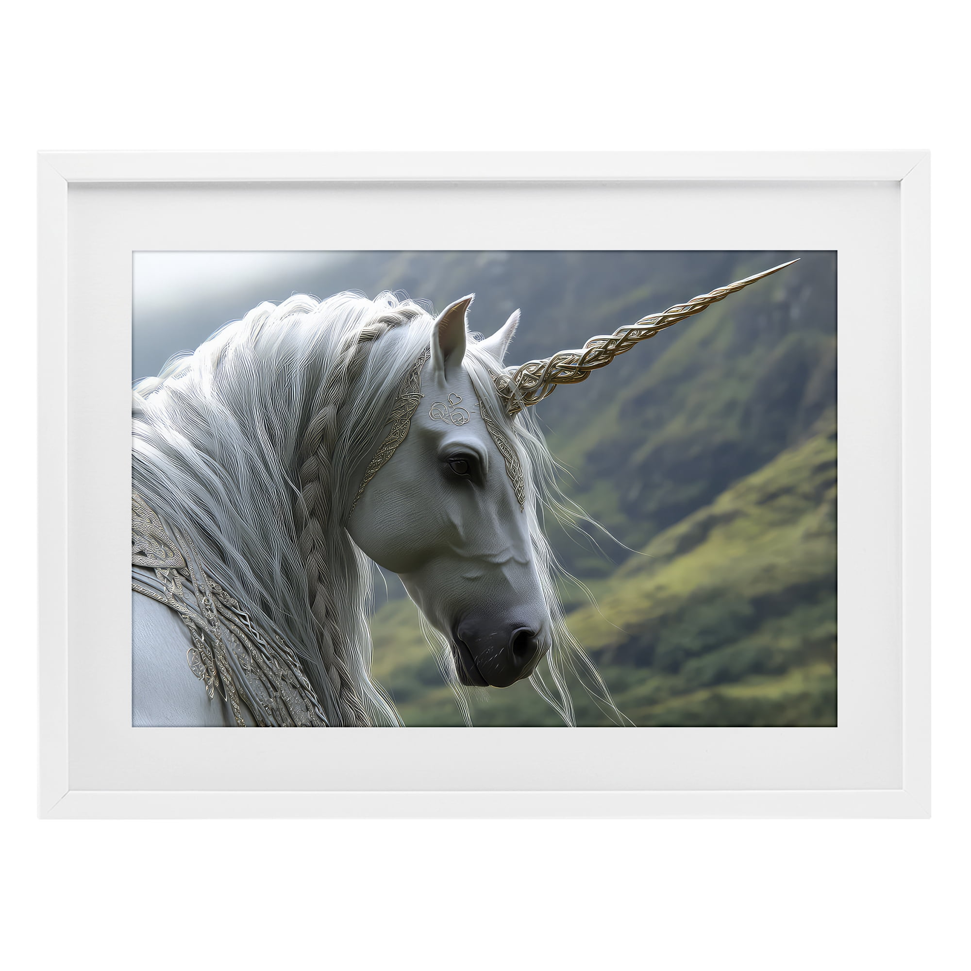 Stupell Industries Celtic Unicorn Braided Mane White Framed Print Under Glass, design by The Wands Want