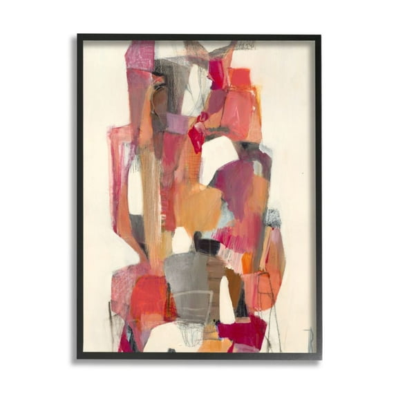 Stupell Industries Centered Geometric Shapes Abstract Red Orange Design by Terri Burris, 24" x 30", Black Framed