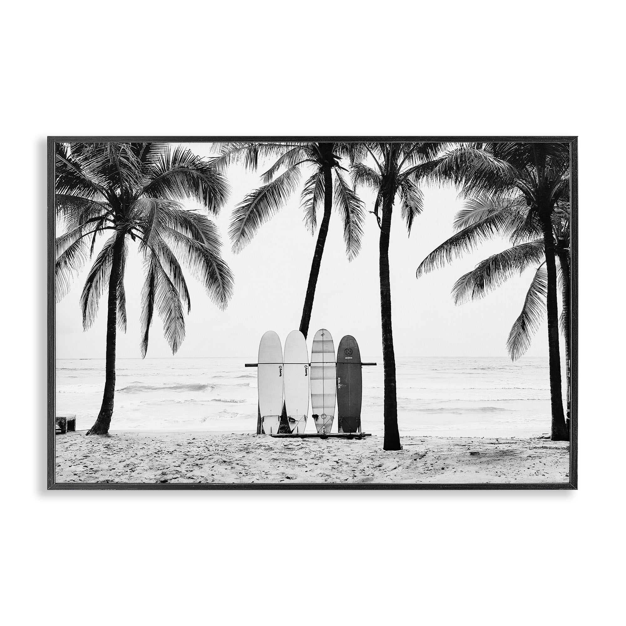 Stupell Industries Centered Surf Boards View Nautical & Beach Photography Black Framed Art Print Wall Art, 18 x 12
