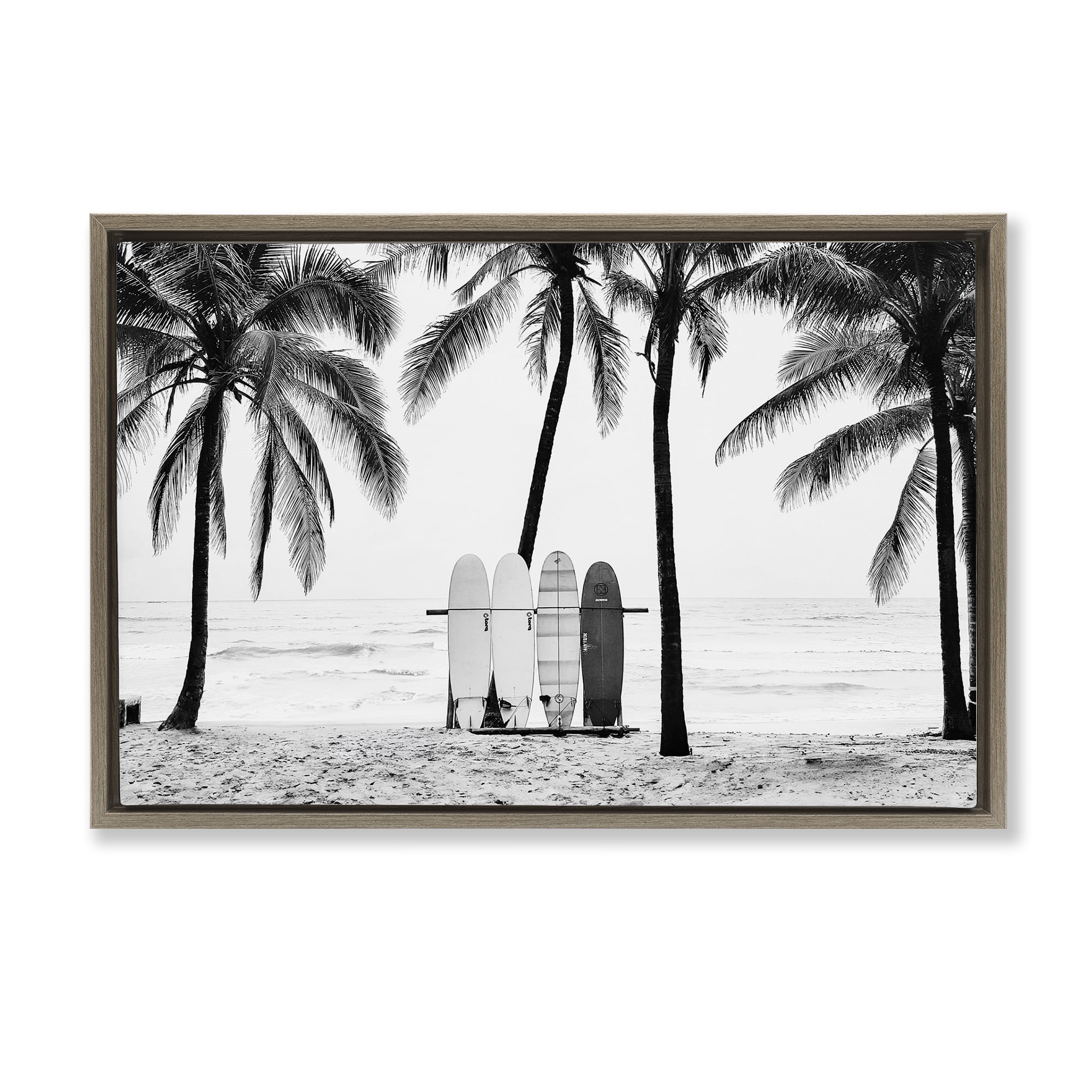 Stupell Industries Centered Surf Boards View Nautical & Beach Photography Brown Floater Framed Canvas Art Print Wall Art, 25 x 17