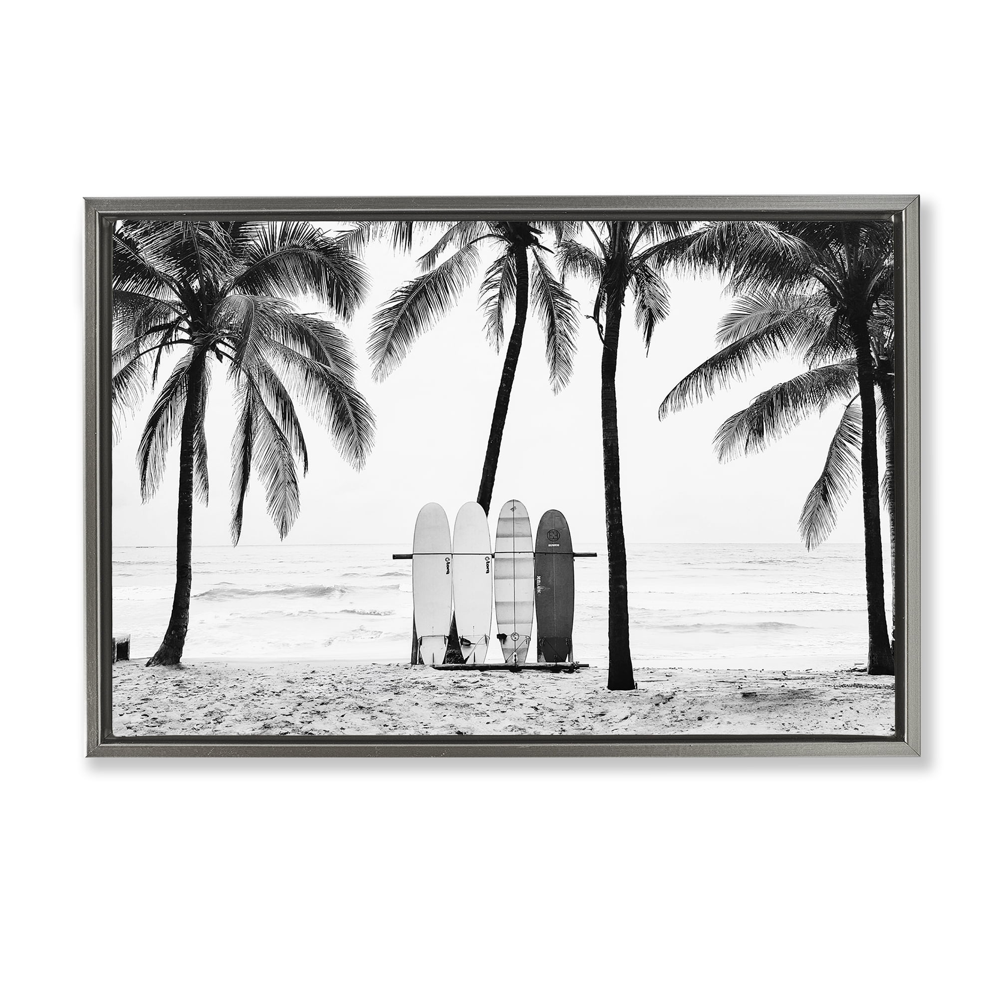 Stupell Industries Centered Surf Boards View Nautical & Beach Photography Gray Floater Framed Canvas Art Print Wall Art, 25 x 17