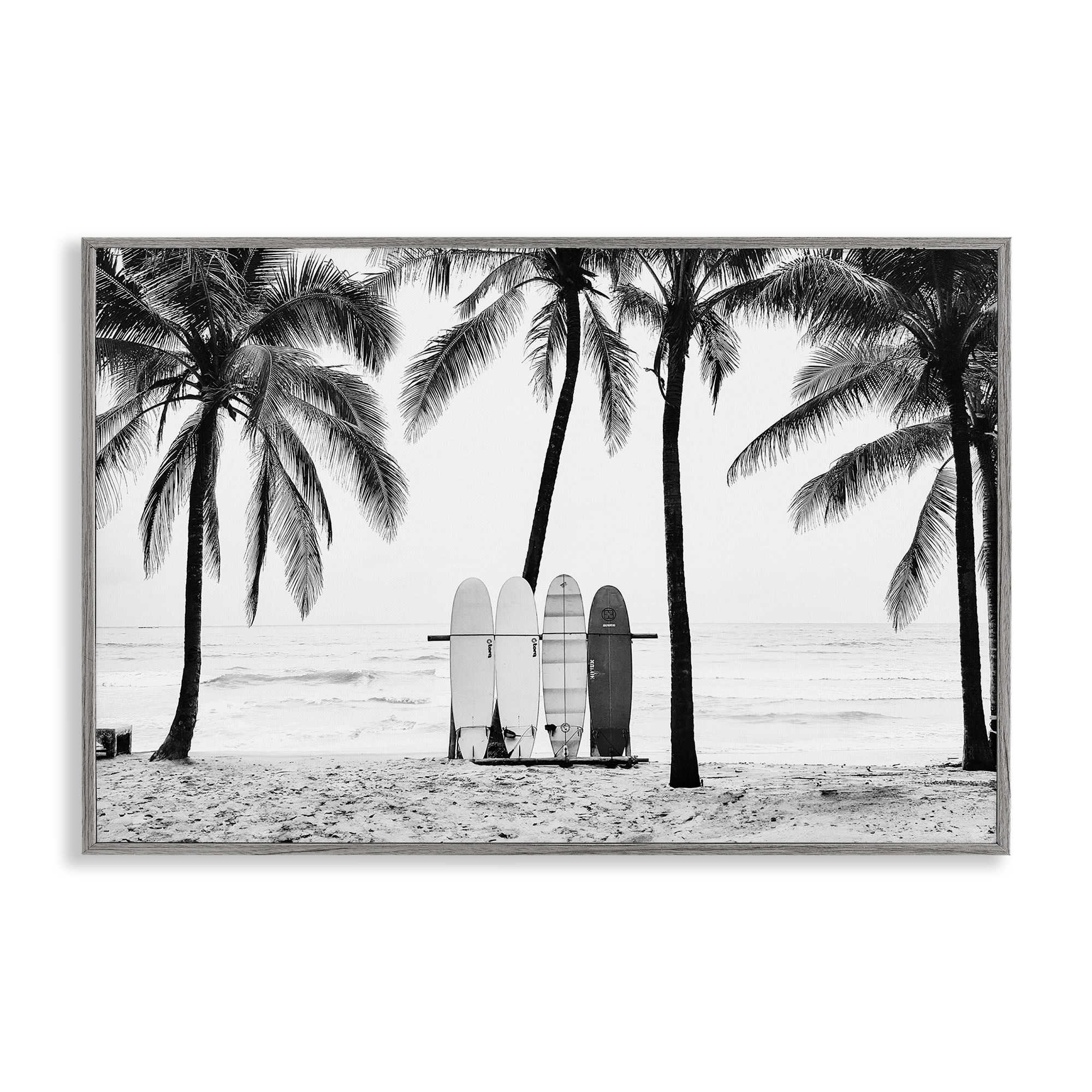 Stupell Industries Centered Surf Boards View Nautical & Beach Photography Gray Framed Art Print Wall Art, 18 x 12