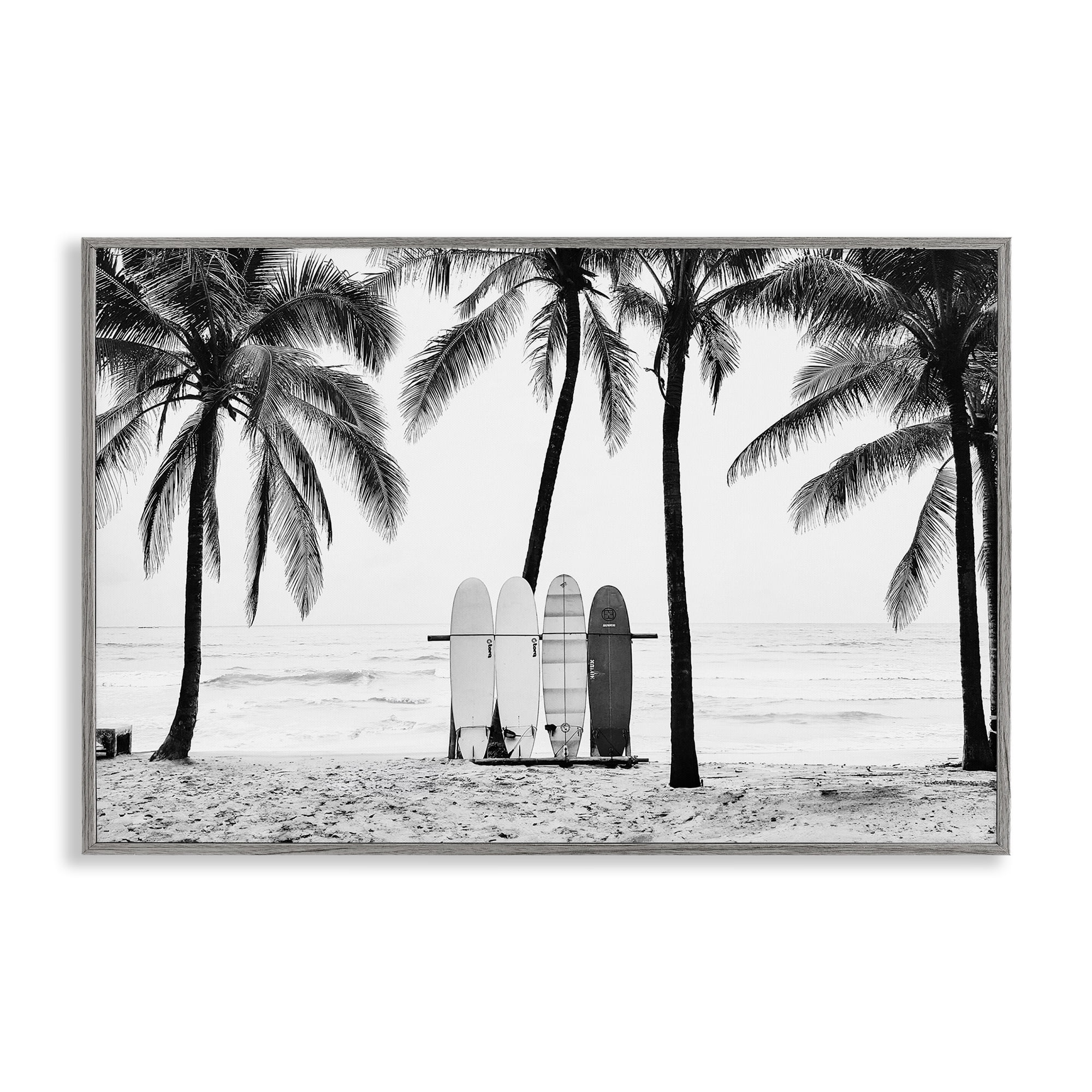 Stupell Industries Centered Surf Boards View Nautical & Beach Photography Gray Framed Art Print Wall Art, 24 x 16