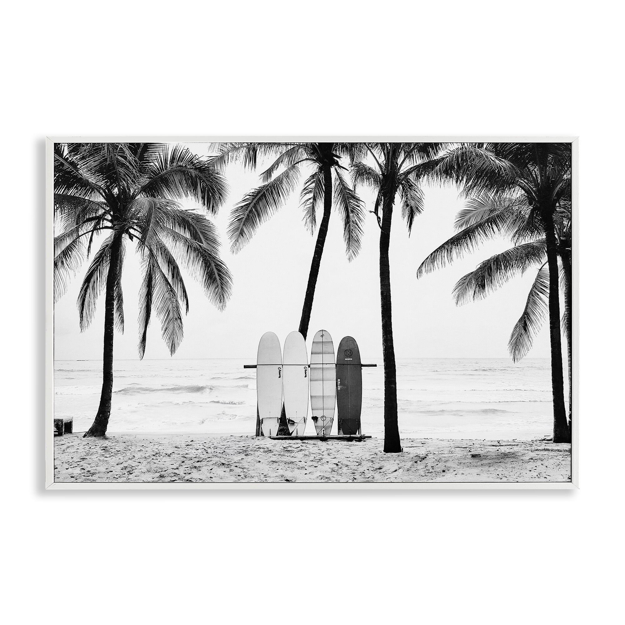 Stupell Industries Centered Surf Boards View Nautical & Beach Photography White Framed Art Print Wall Art, 18 x 12