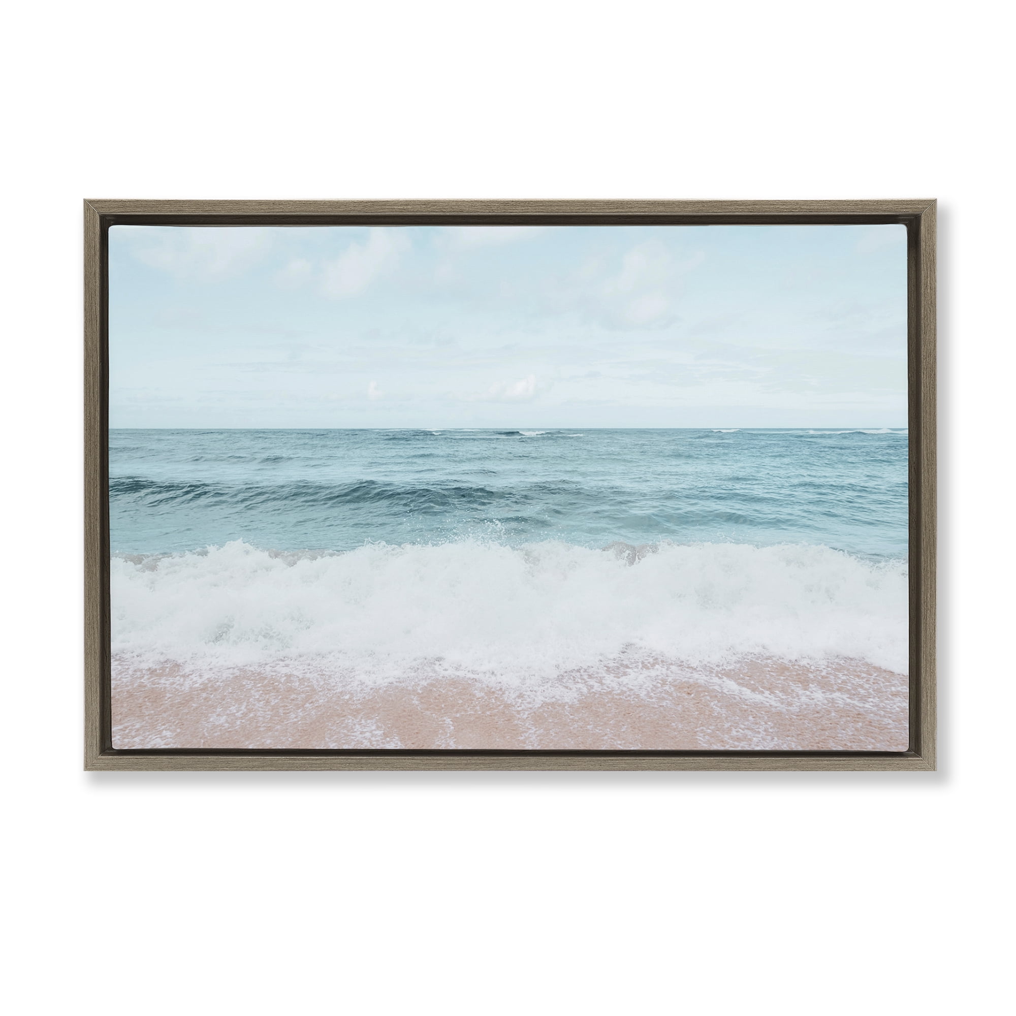 Stupell Industries Centric Beach Foam Nautical & Beach Photography Brown Floater Framed Canvas Art Print Wall Art, 31 x 21