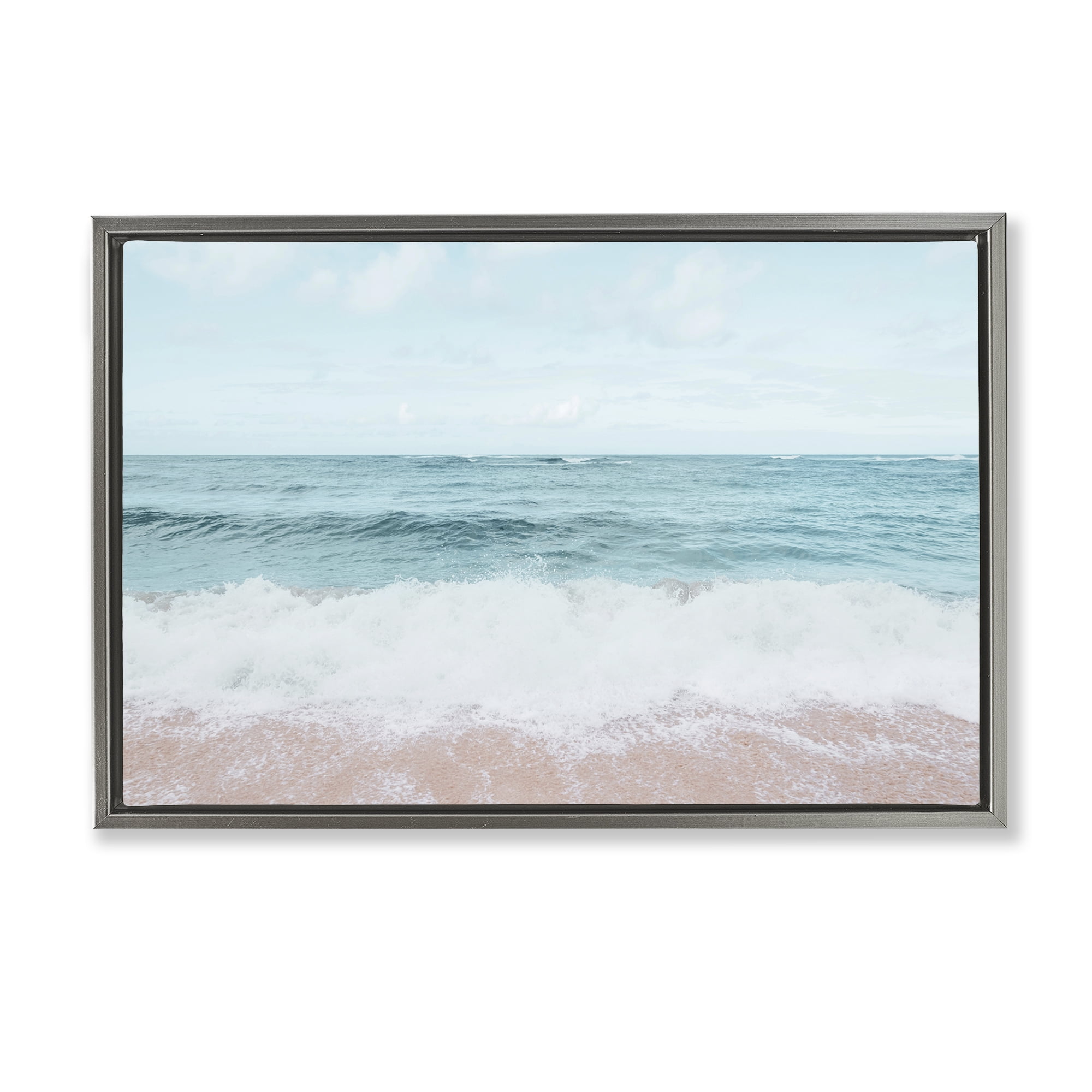 Stupell Industries Centric Beach Foam Nautical & Beach Photography Gray Floater Framed Canvas Art Print Wall Art, 31 x 21