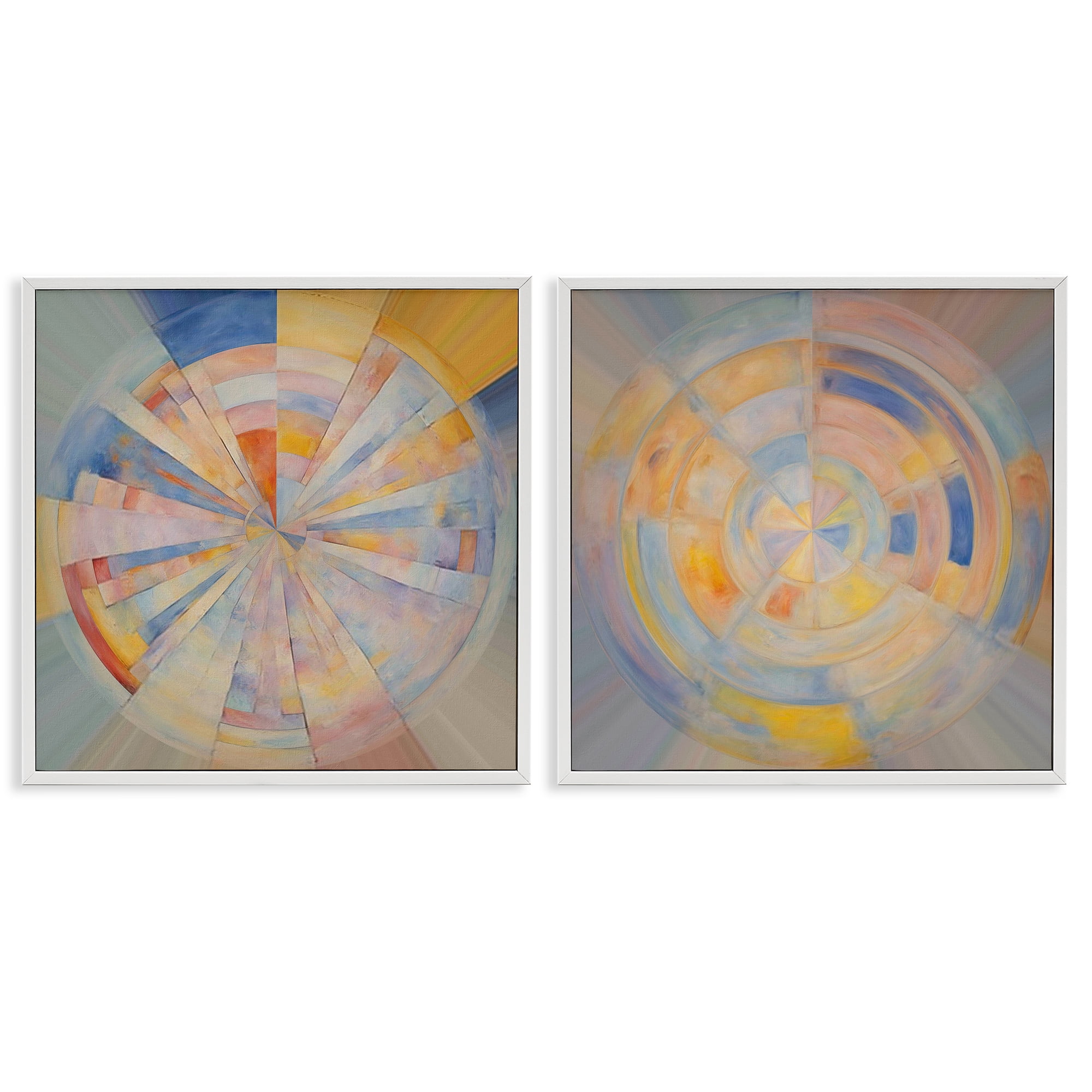 Stupell Industries Centric Circle Geometrics Abstract Painting White Framed Art Print Wall Art, 24 x 24, Set of 2