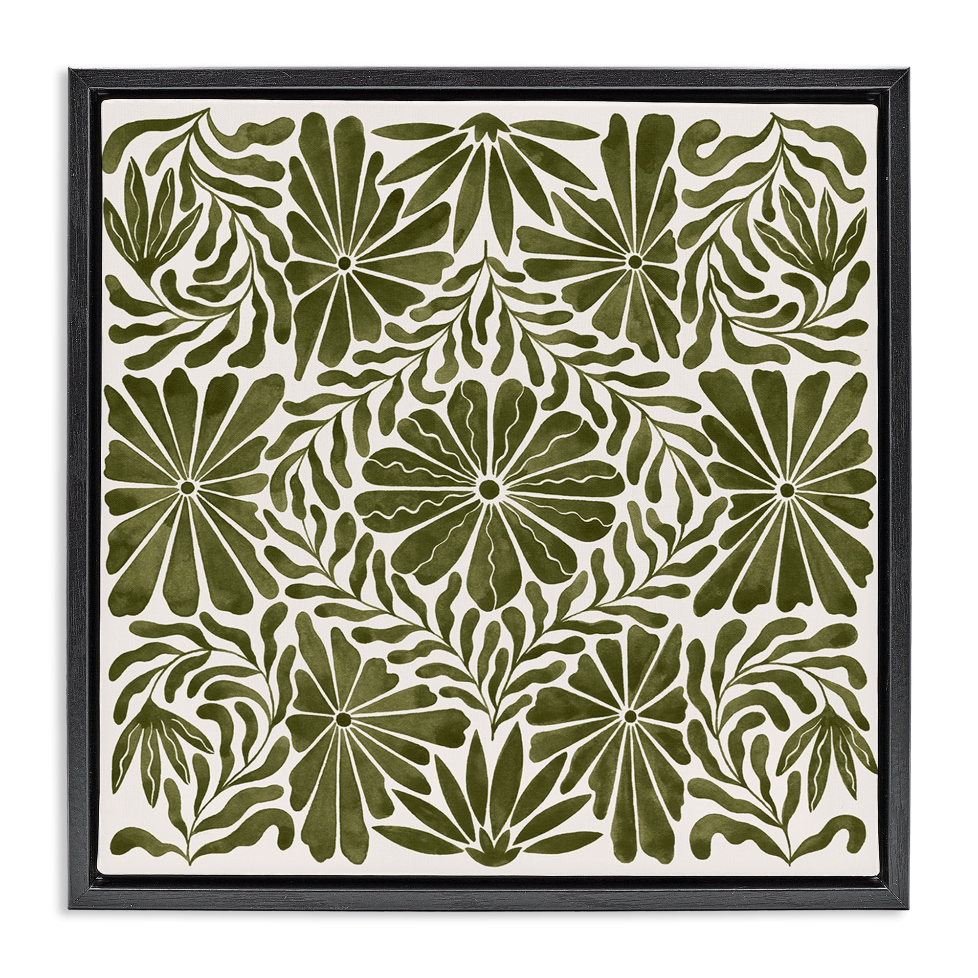 Stupell Industries Centric Circular Flowers Abstract Painting Black Floater Framed Canvas Art Print Wall Art, 25 x 25