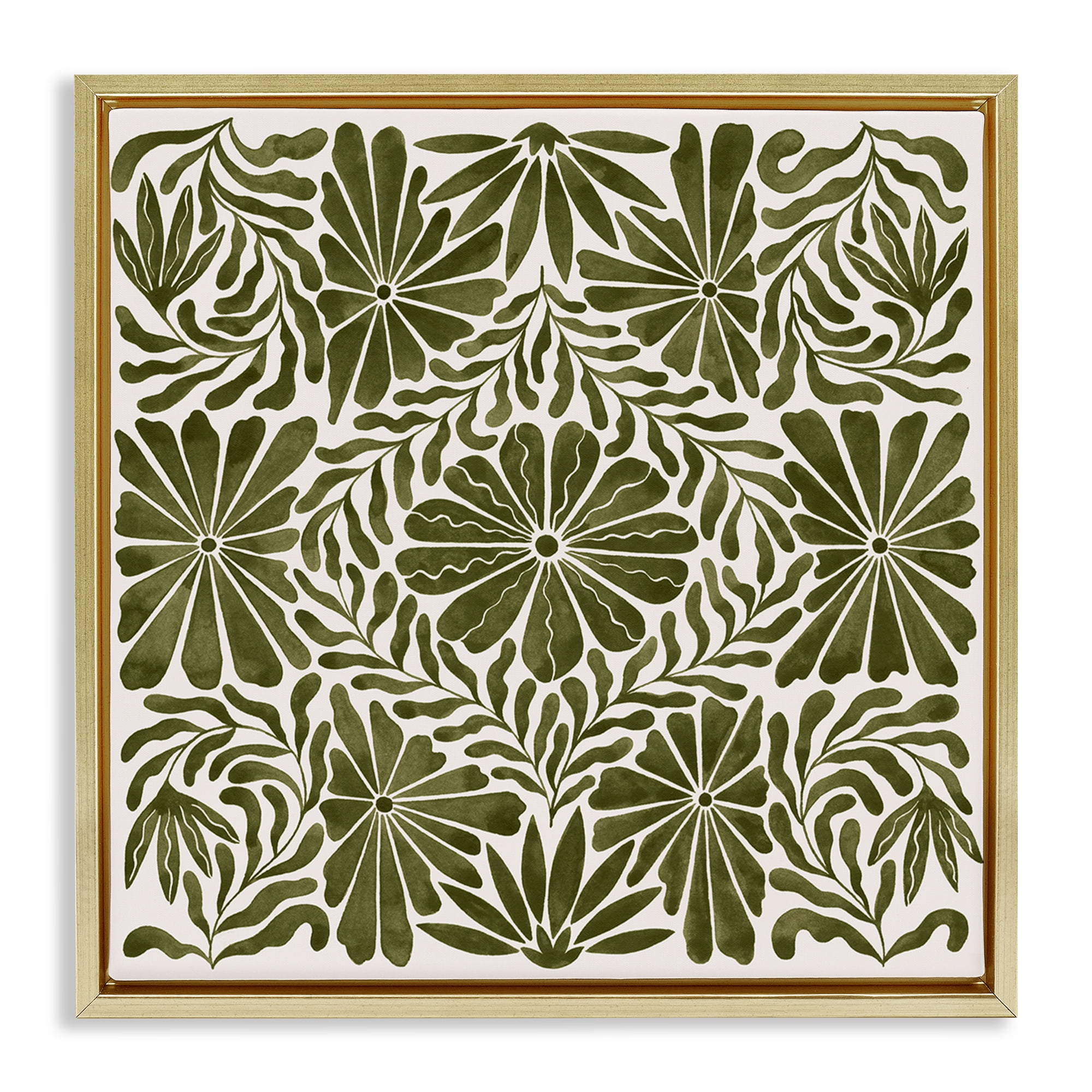 Stupell Industries Centric Circular Flowers Abstract Painting Gold Floater Framed Canvas Art Print Wall Art, 18 x 18