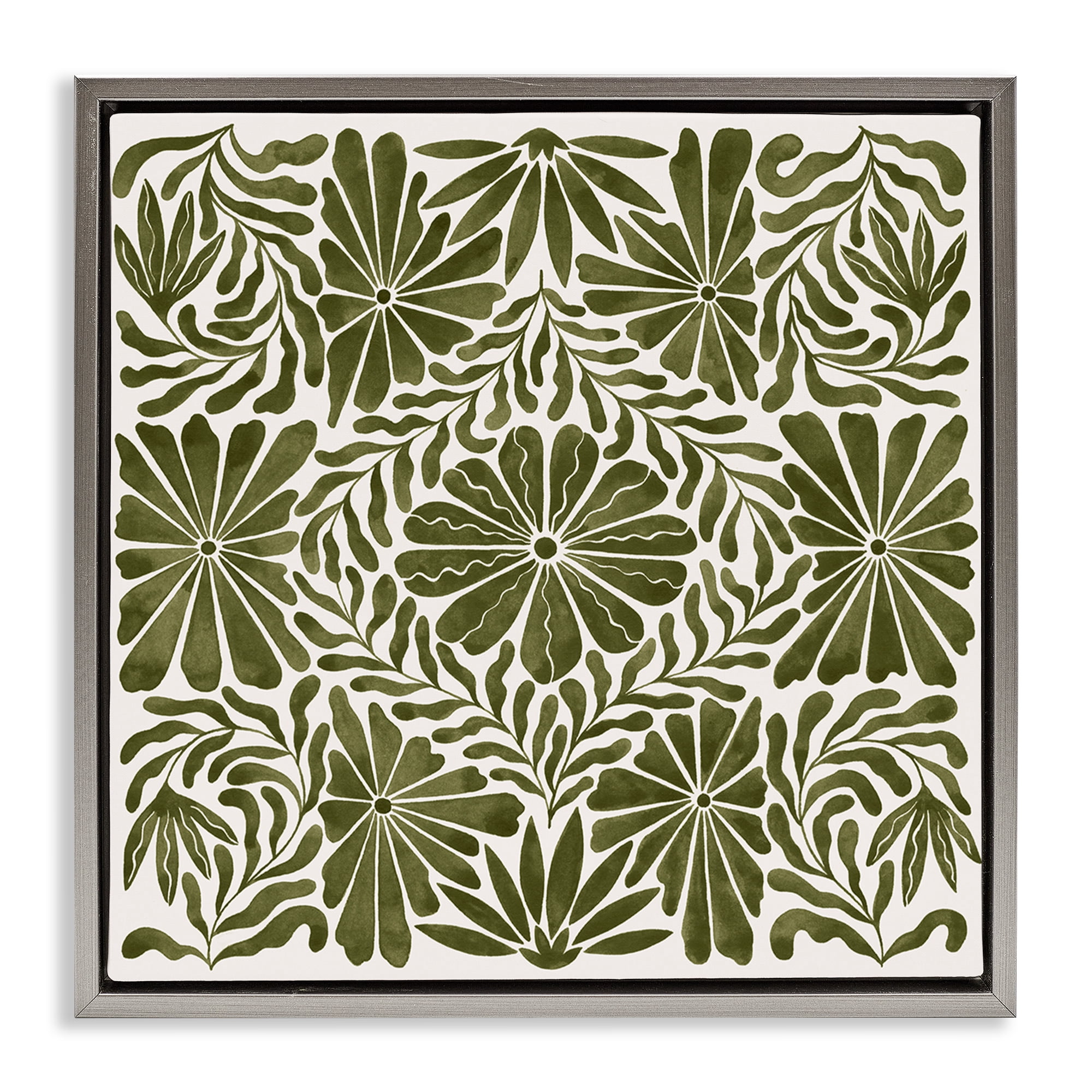 Stupell Industries Centric Circular Flowers Abstract Painting Gray Floater Framed Canvas Art Print Wall Art, 18 x 18
