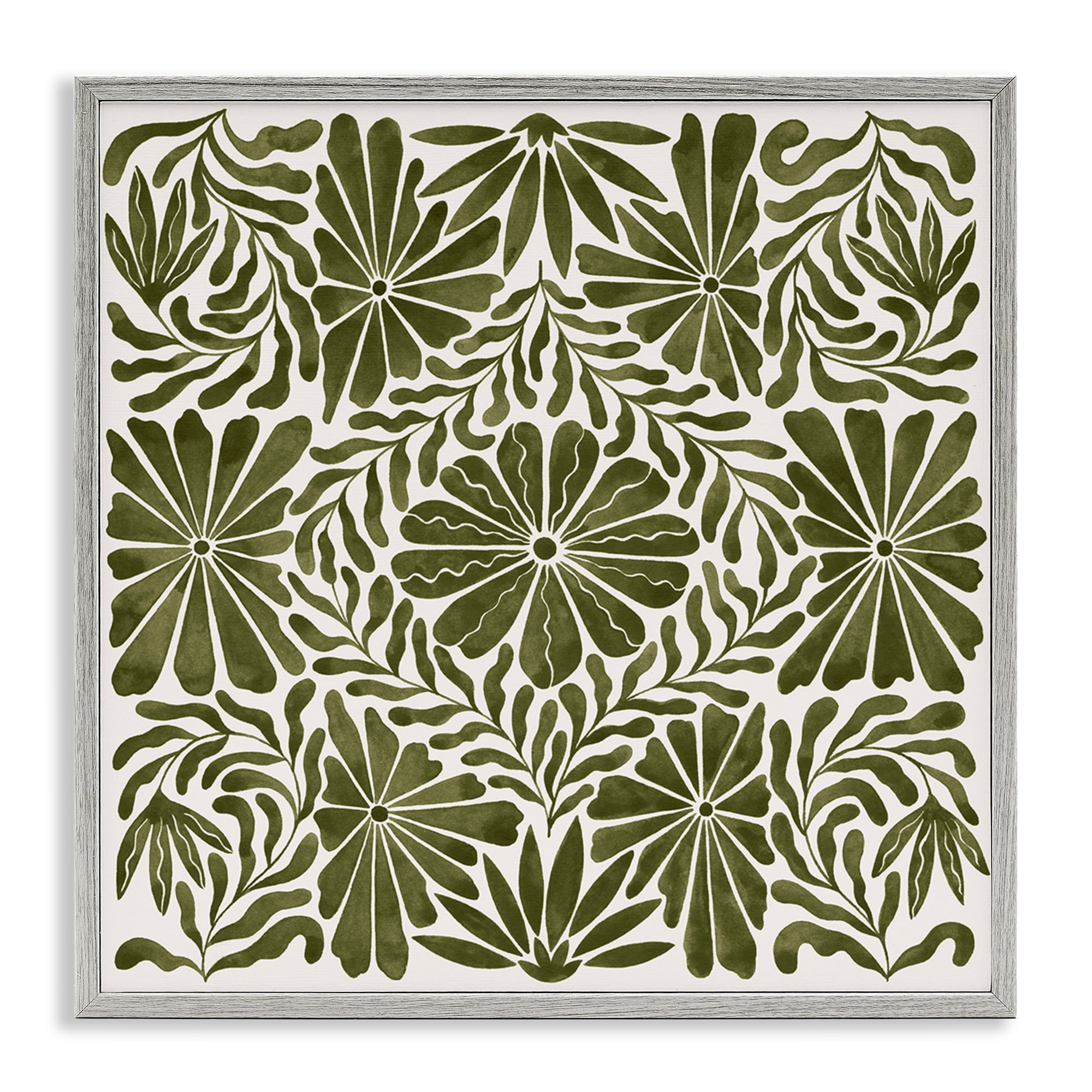 Stupell Industries Centric Circular Flowers Abstract Painting Gray Framed Art Print Wall Art, 17 x 17