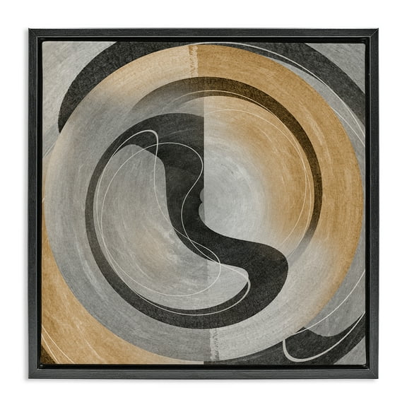 Stupell Industries Centric Circular Swoop Abstract Painting Black Floater Framed Canvas Art Print Wall Art, 18 x 18