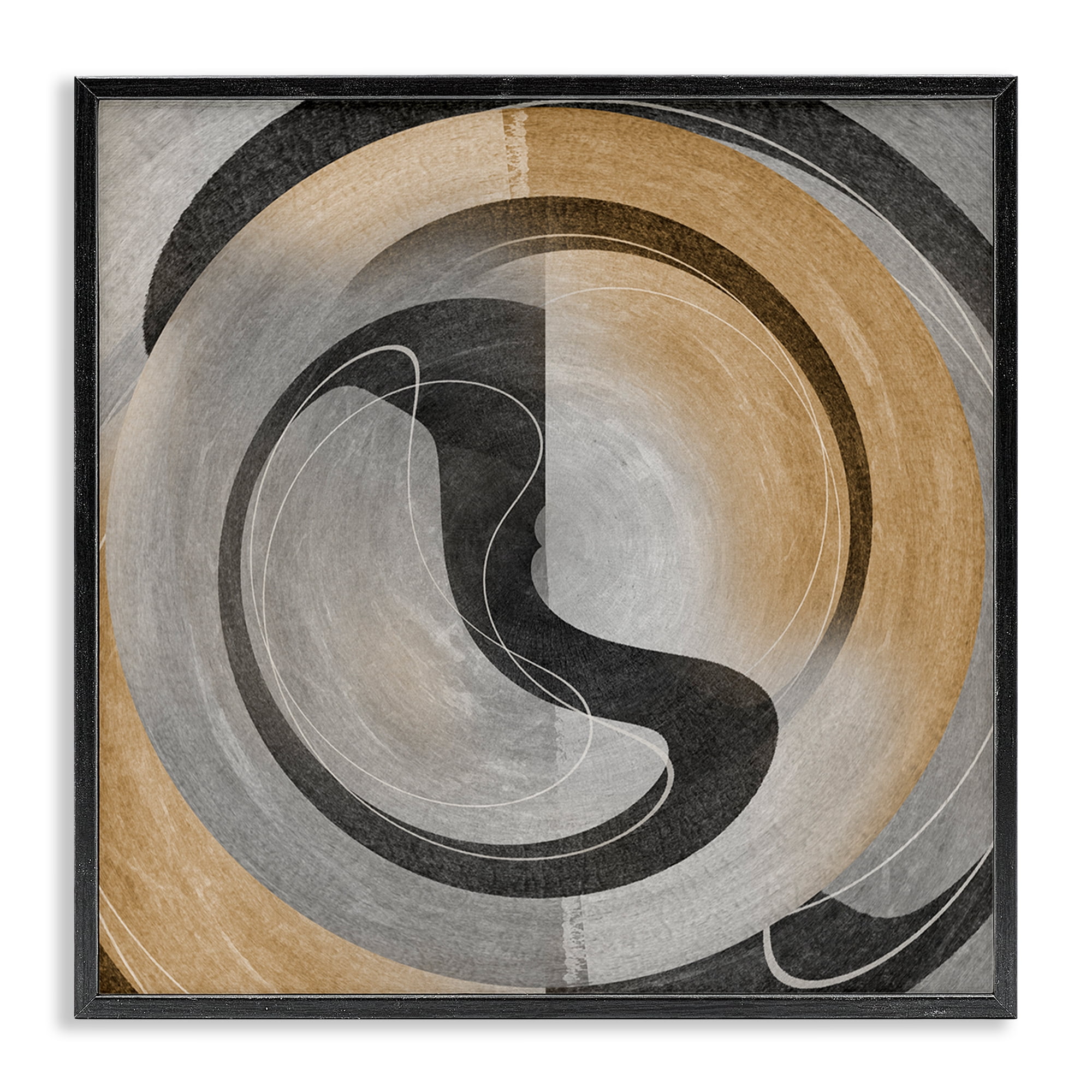 Stupell Industries Centric Circular Swoop Abstract Painting Black Framed Art Print Wall Art, 24 x 24