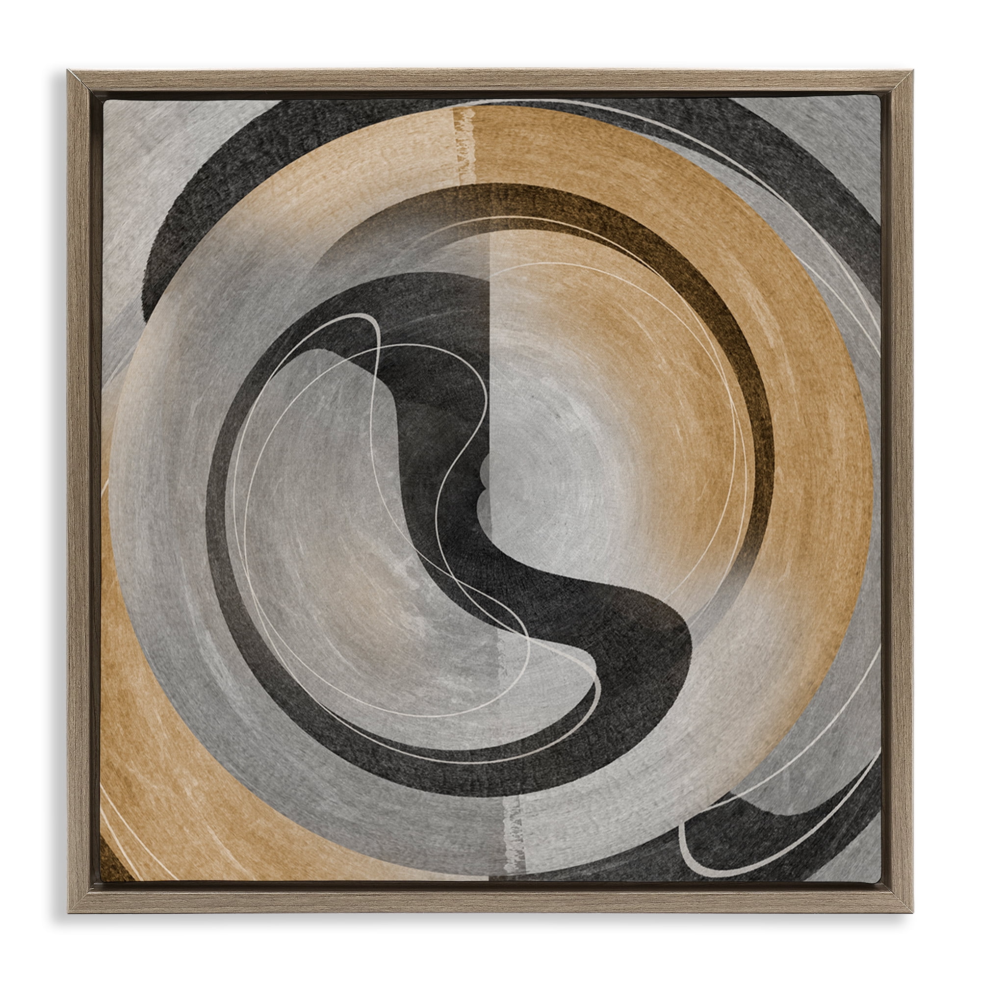Stupell Industries Centric Circular Swoop Abstract Painting Brown Floater Framed Canvas Art Print Wall Art, 18 x 18