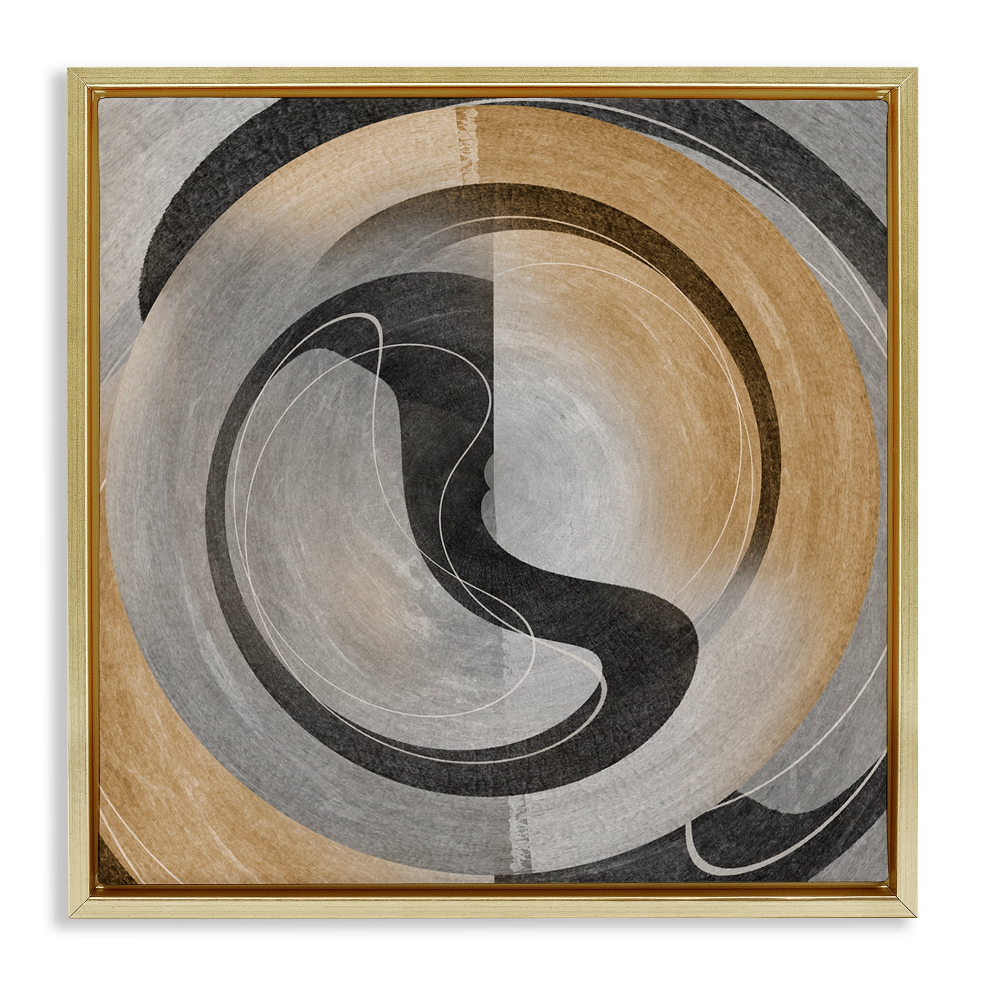 Stupell Industries Centric Circular Swoop Abstract Painting Gold Floater Framed Canvas Art Print Wall Art, 25 x 25