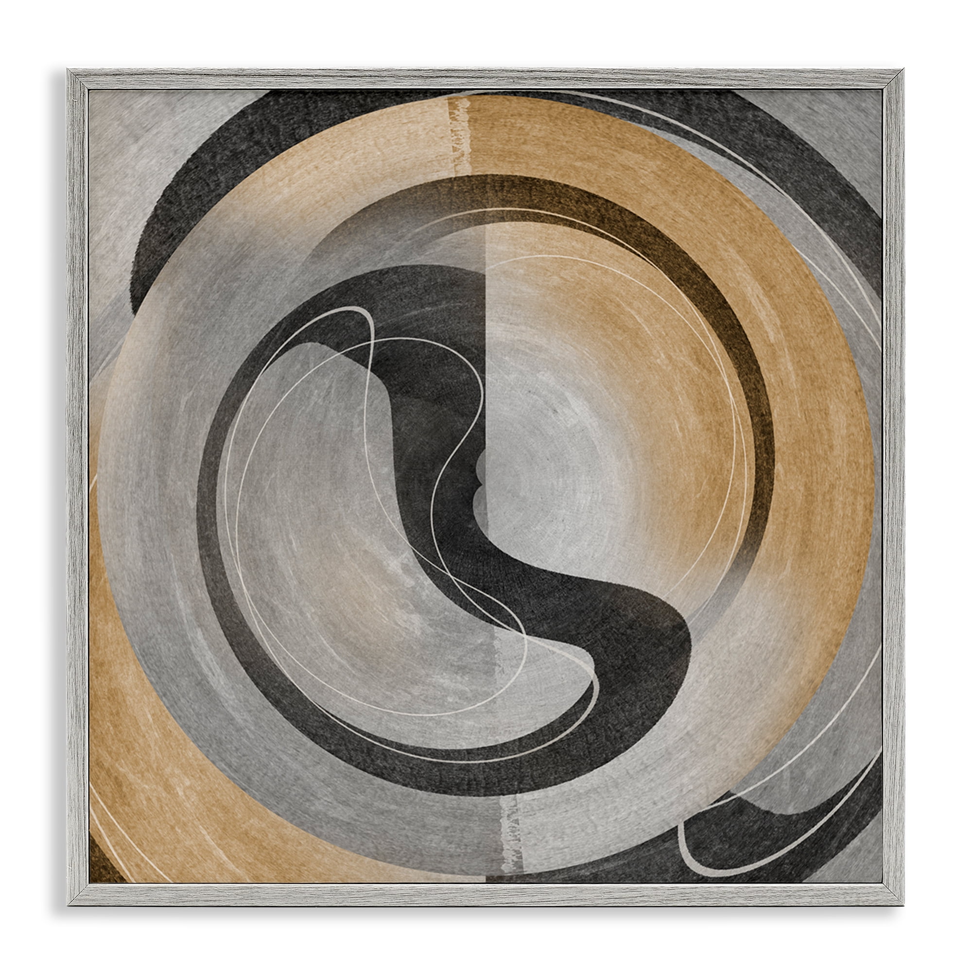 Stupell Industries Centric Circular Swoop Abstract Painting Gray Framed Art Print Wall Art, 12 x 12