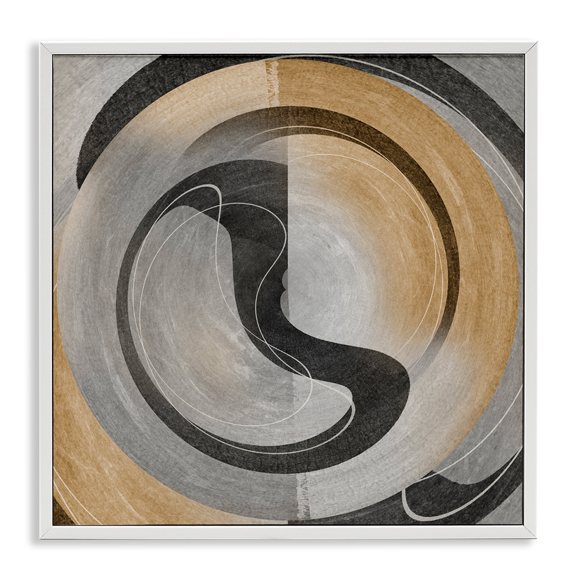 Stupell Industries Centric Circular Swoop Abstract Painting White Framed Art Print Wall Art, 24 x 24