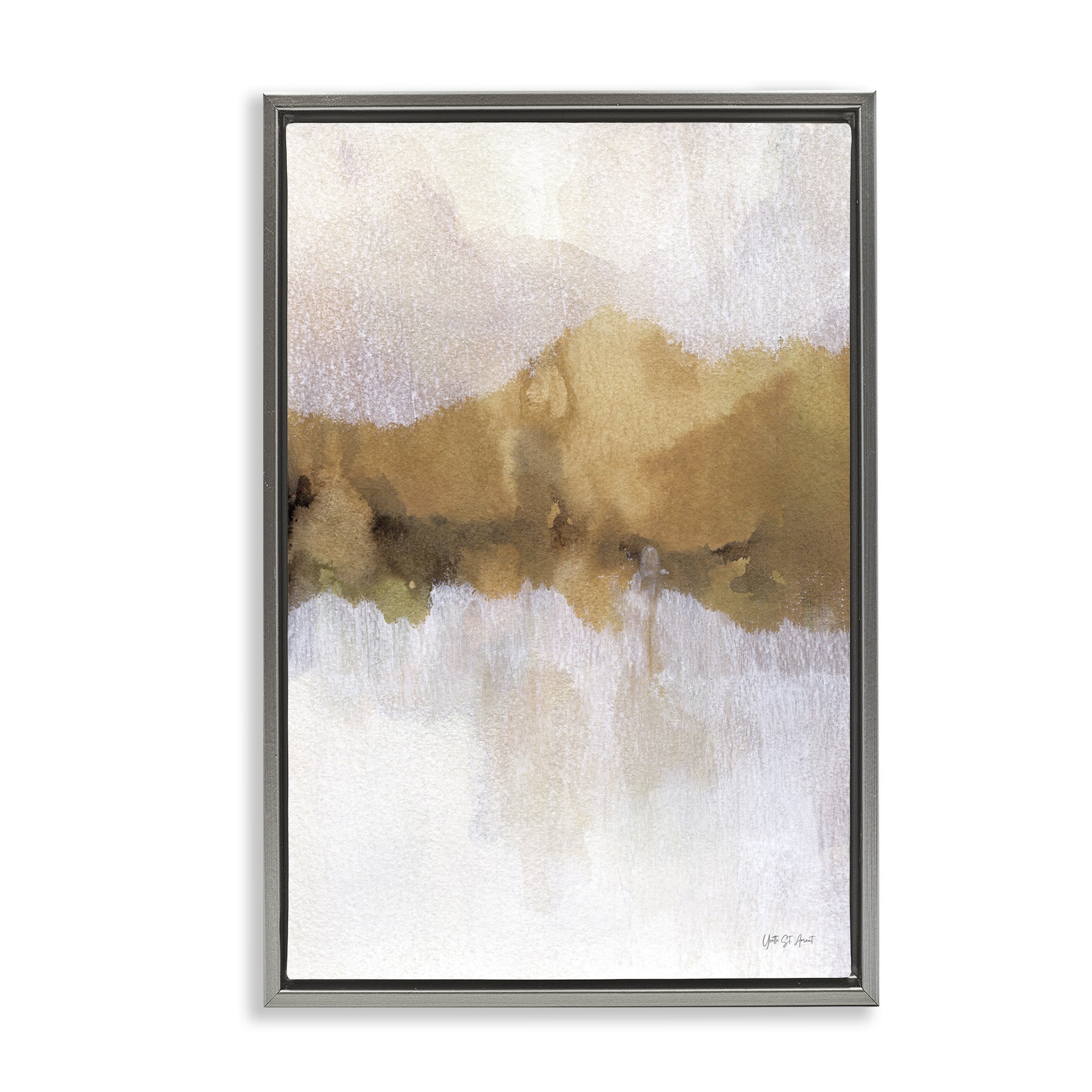 Stupell Industries Centric Golden Abstract Abstract Painting Gray Floater Framed Canvas Art Print Wall Art, 17 x 25