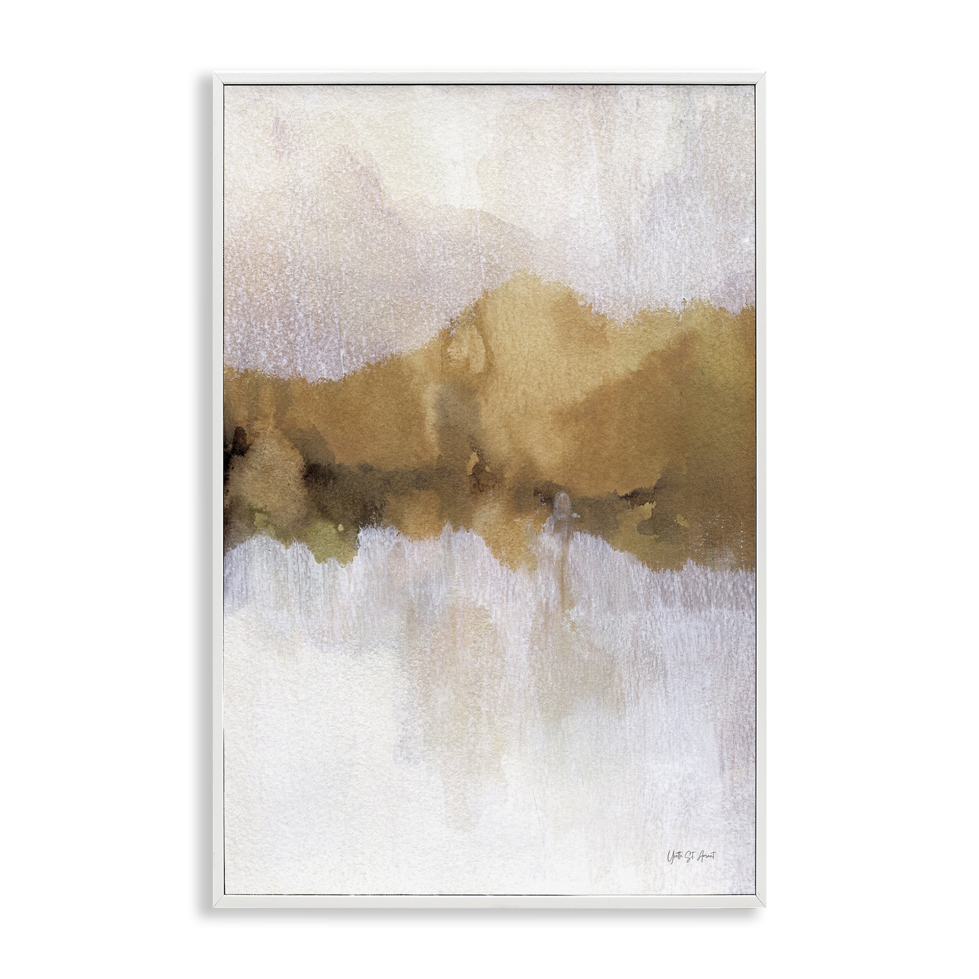 Stupell Industries Centric Golden Abstract Abstract Painting White Framed Art Print Wall Art, 12 x 18