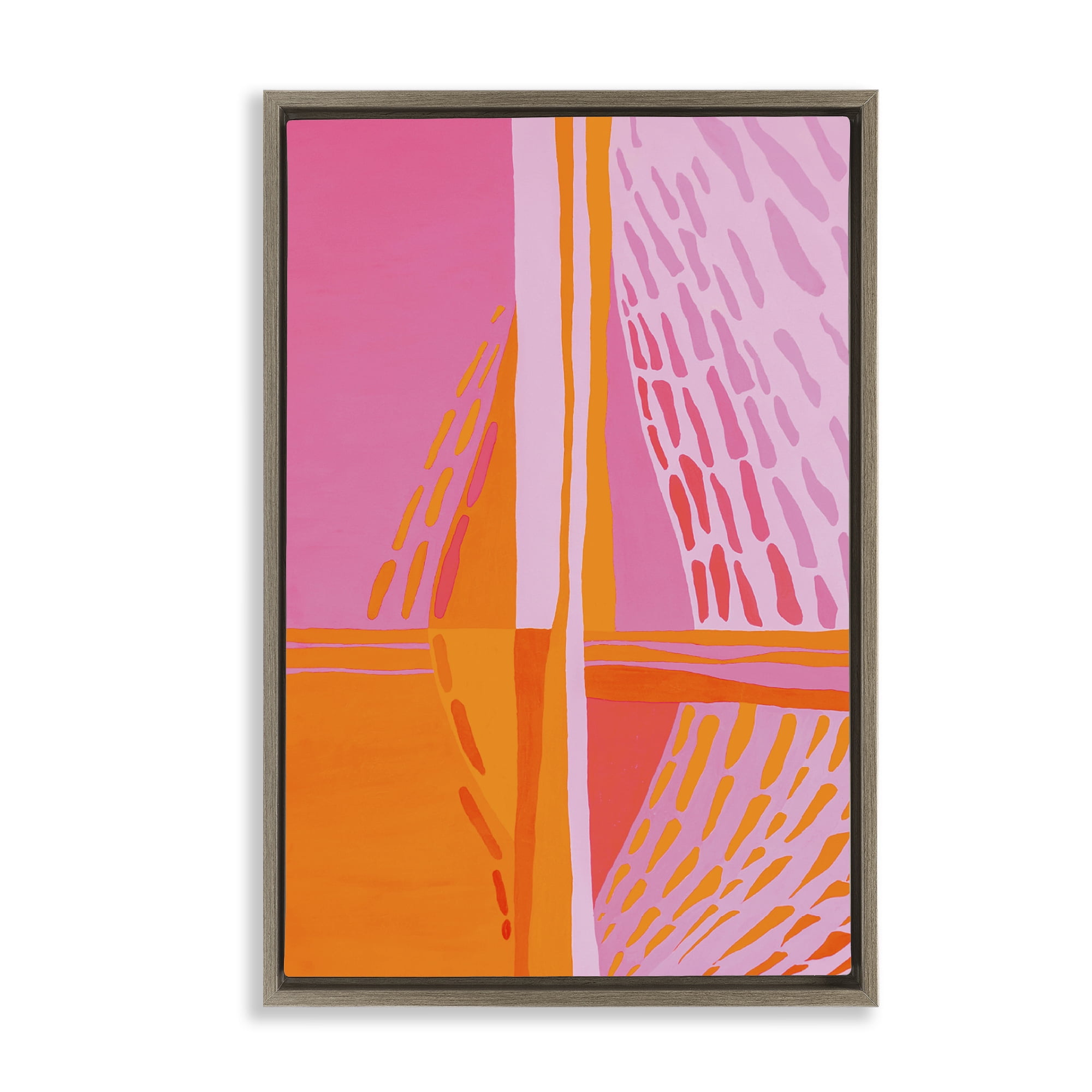 Stupell Industries Centric Orange & Pink Abstract Painting Brown Floater Framed Canvas Art Print Wall Art, 21 x 31