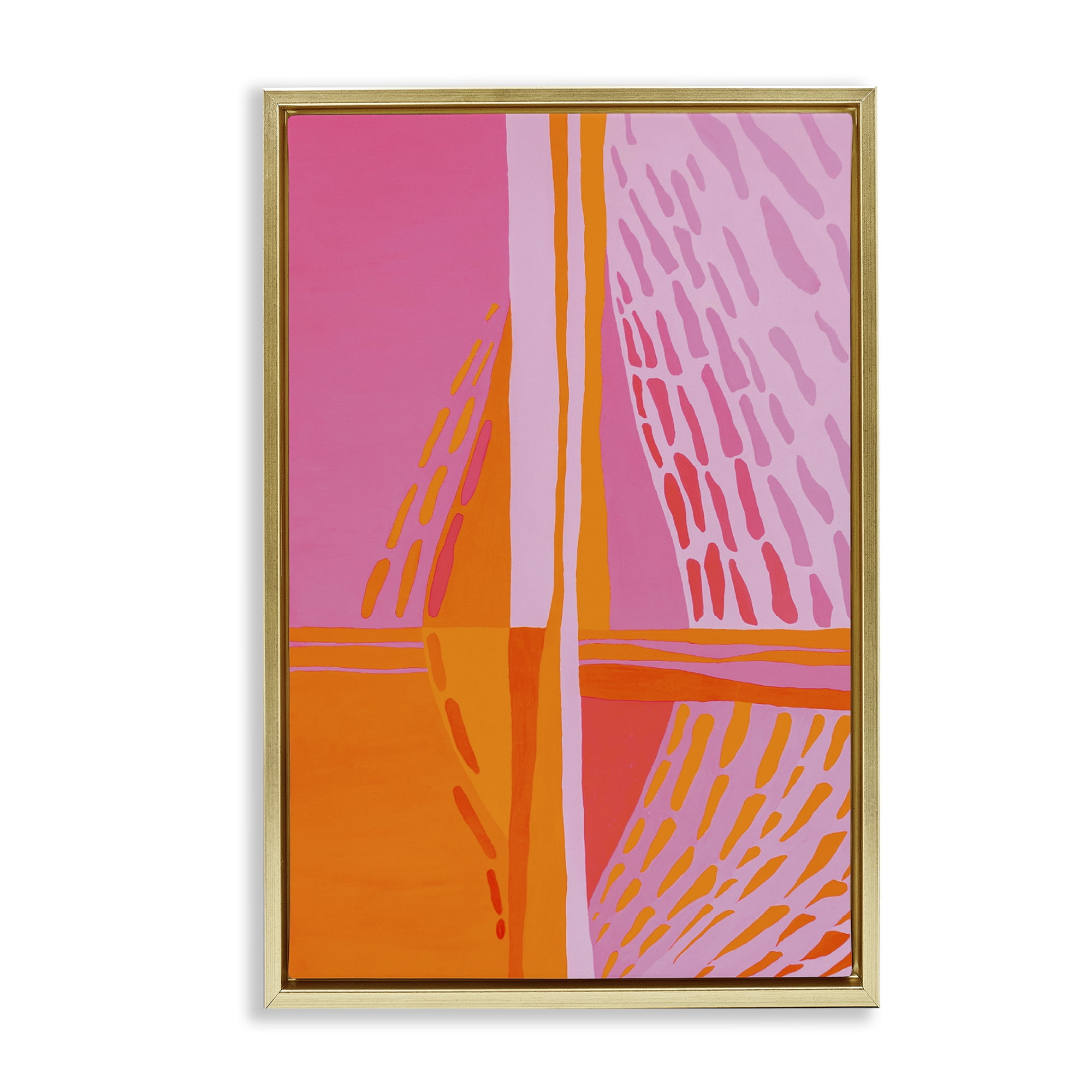 Stupell Industries Centric Orange & Pink Abstract Painting Gold Floater Framed Canvas Art Print Wall Art, 21 x 31