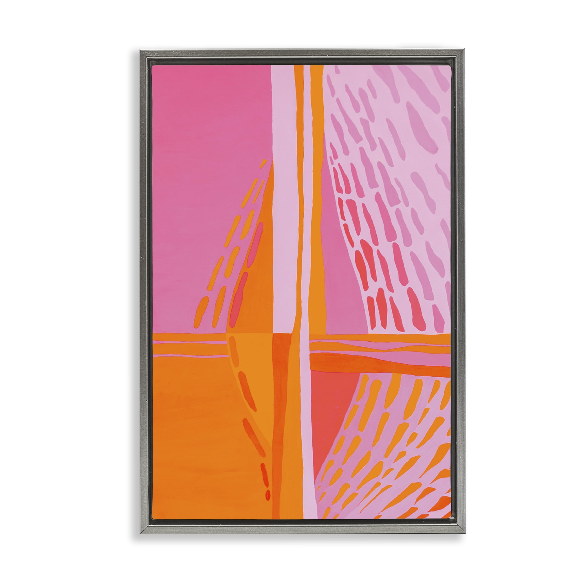 Stupell Industries Centric Orange & Pink Abstract Painting Gray Floater Framed Canvas Art Print Wall Art, 17 x 25
