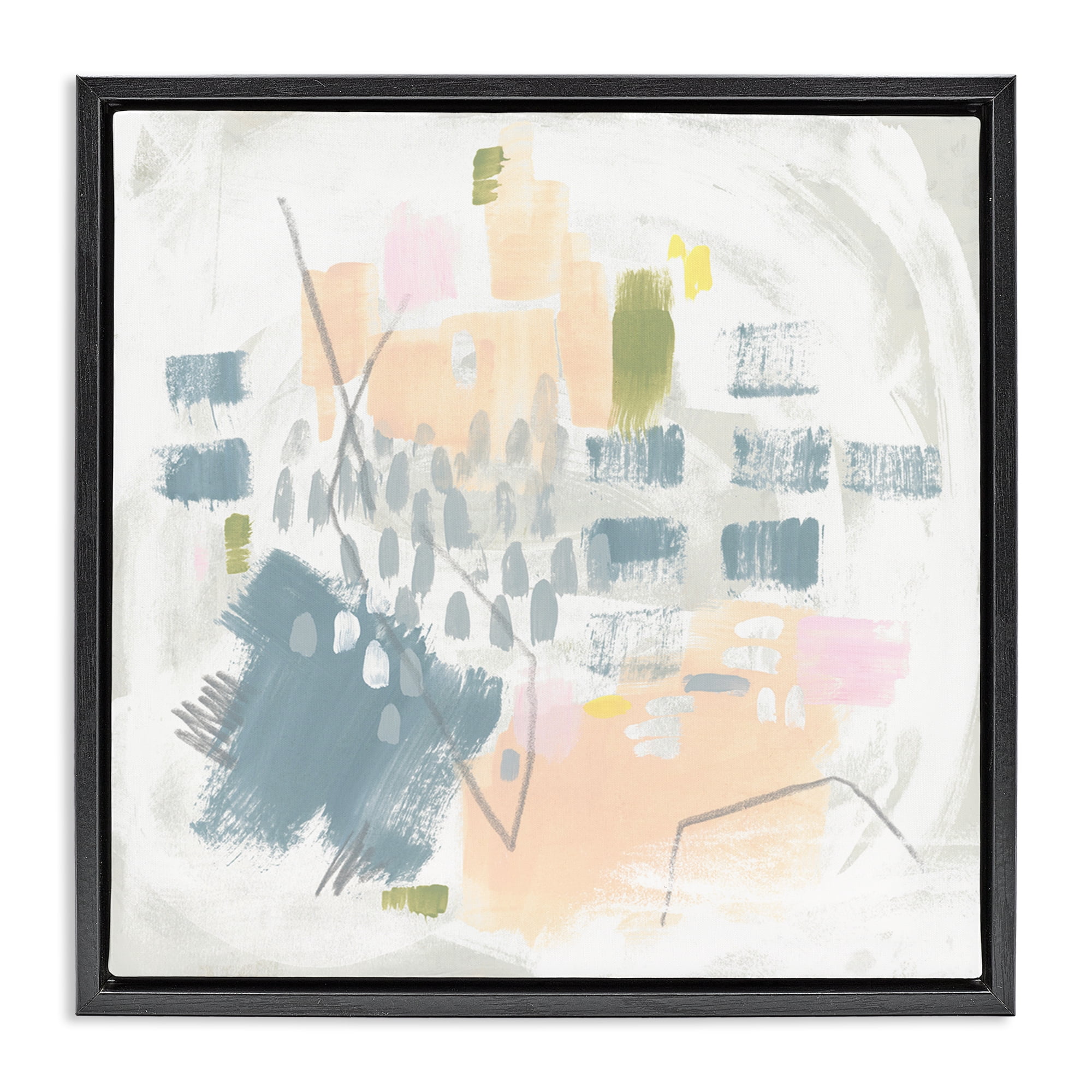 Stupell Industries Centric Pastel Pattern Abstract Painting Black Floater Framed Canvas Art Print Wall Art, 25 x 25