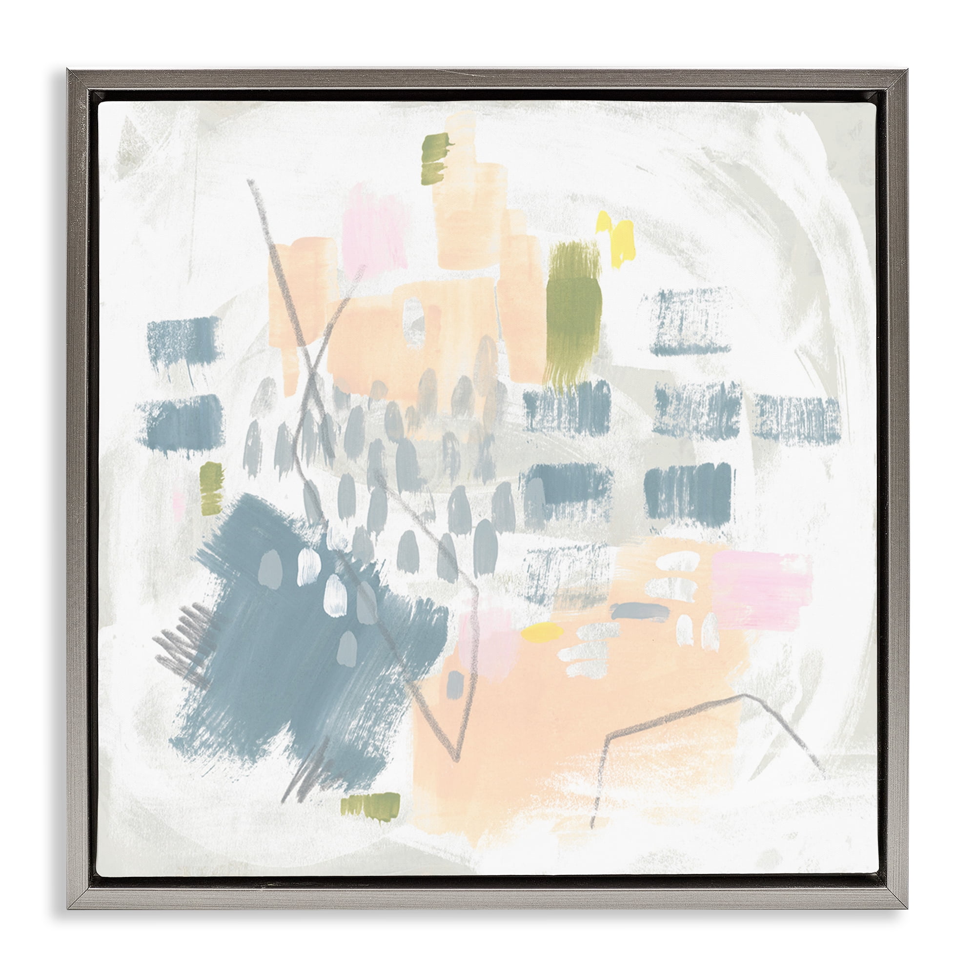 Stupell Industries Centric Pastel Pattern Abstract Painting Gray Floater Framed Canvas Art Print Wall Art, 18 x 18