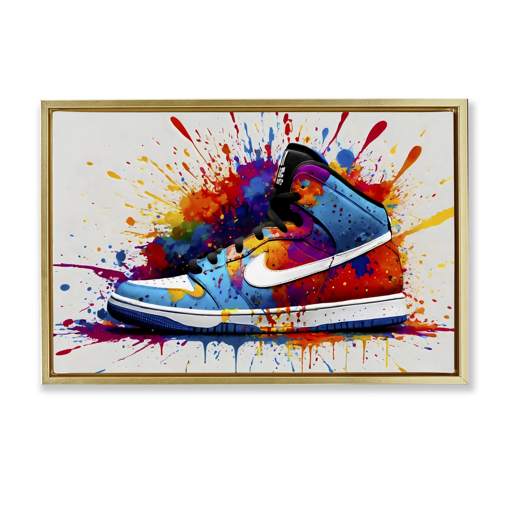 Stupell Industries Centric Sneaker Splash Gold Framed Floater Canvas Wall Art, design by Creative Studio
